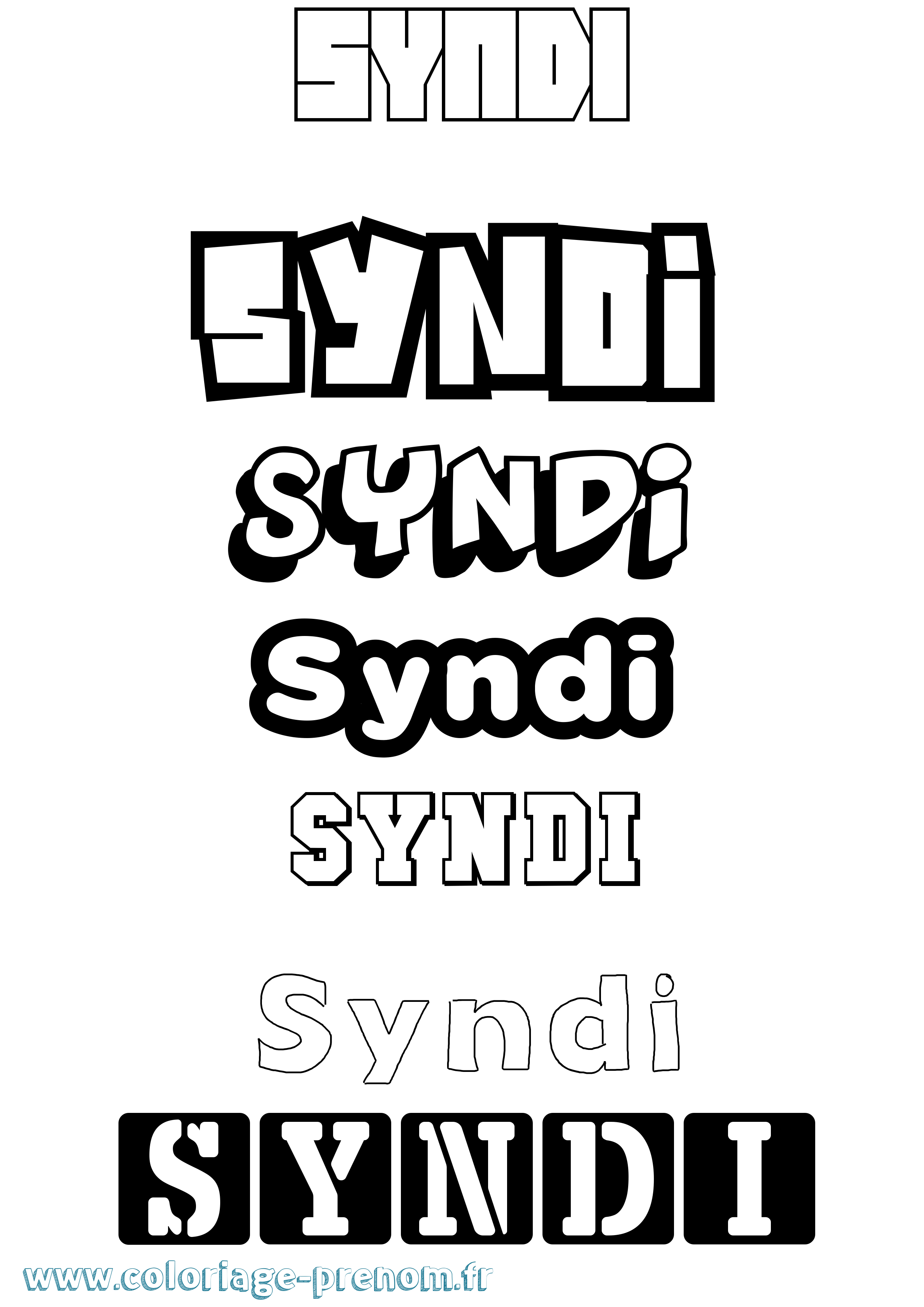 Coloriage Syndi Simple Coloriage prénom Syndi Simple