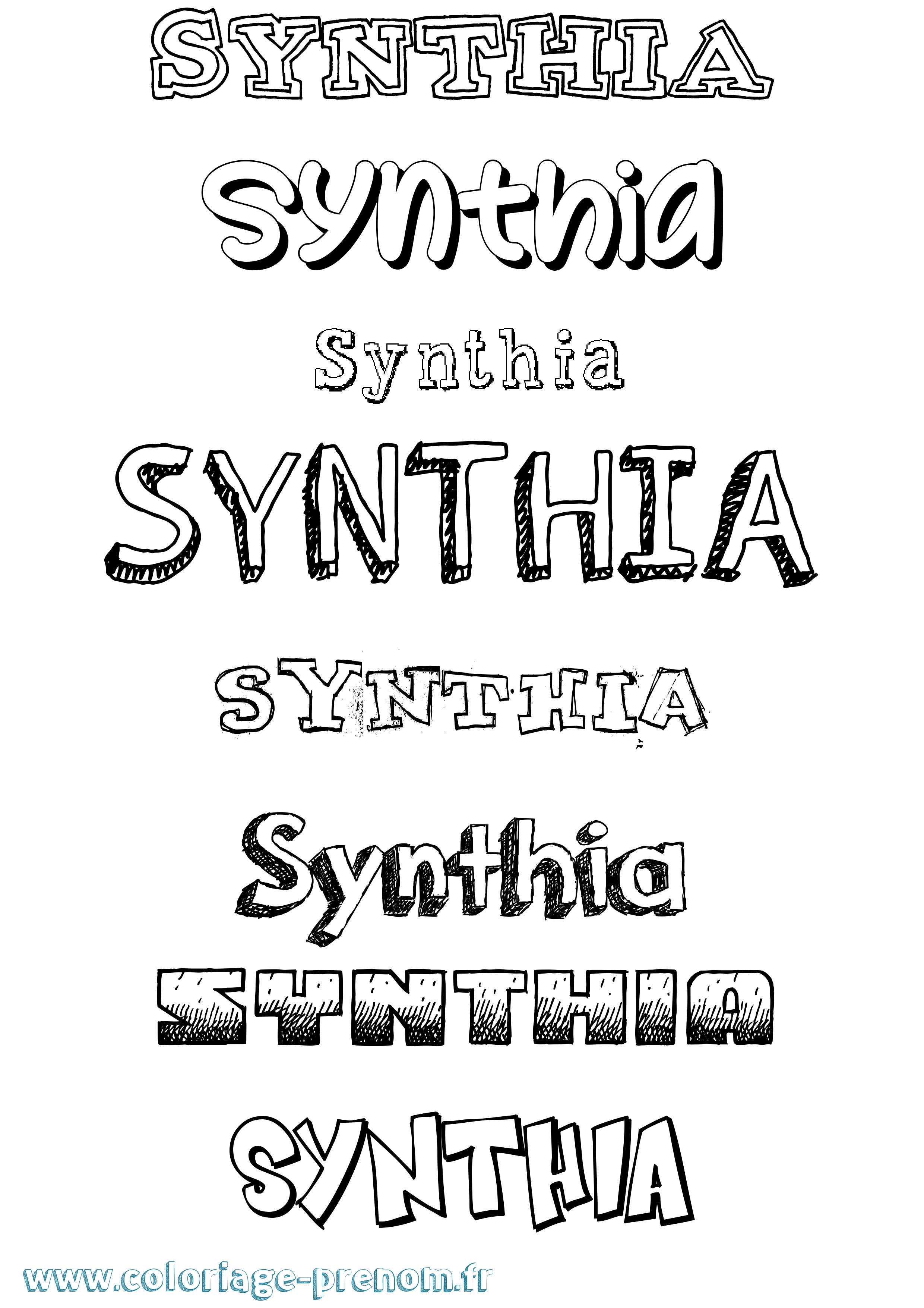 Coloriage Synthia Dessiné Coloriage prénom Synthia Dessiné