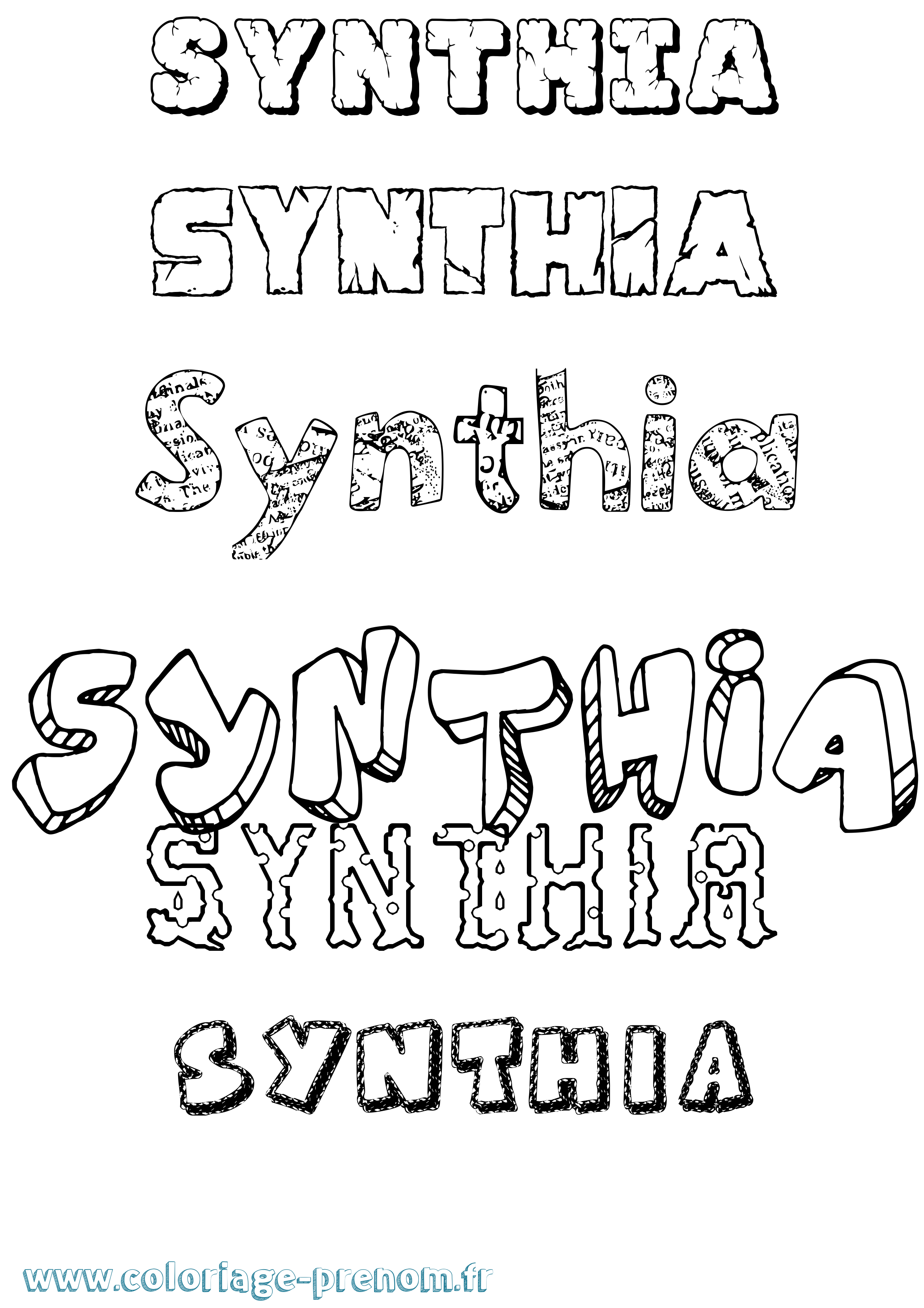 Coloriage Synthia Destructuré Coloriage prénom Synthia Destructuré