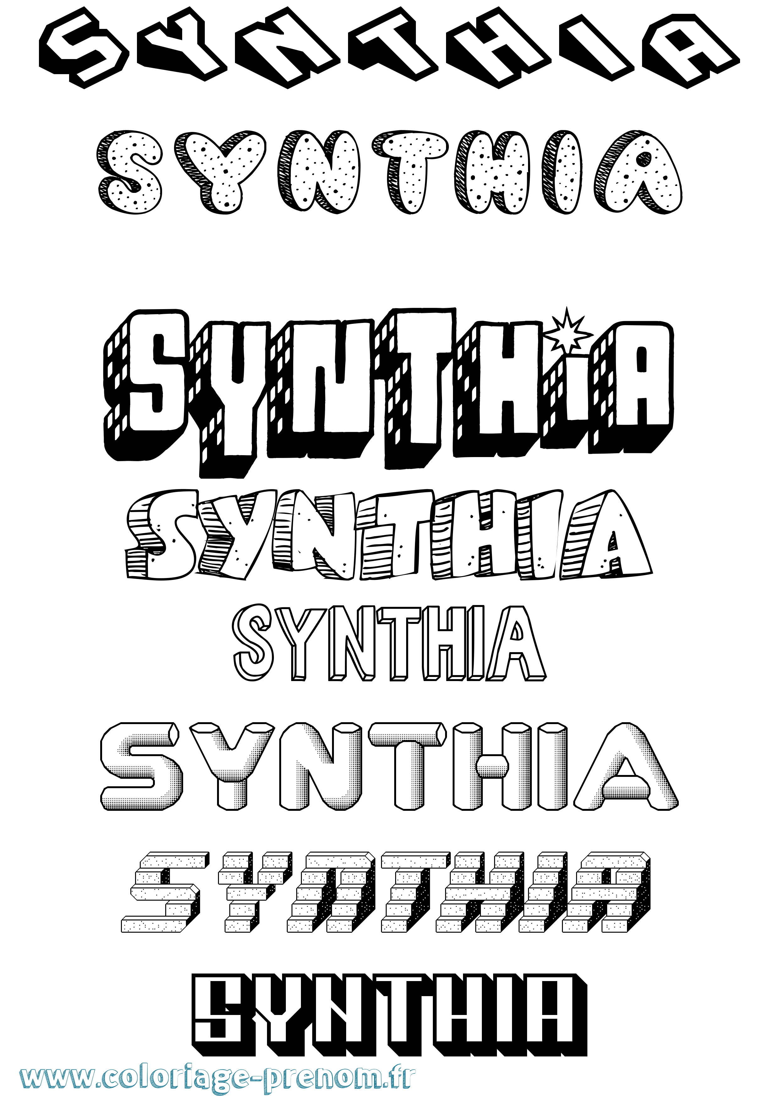 Coloriage Synthia Effet 3D Coloriage prénom Synthia Effet 3D