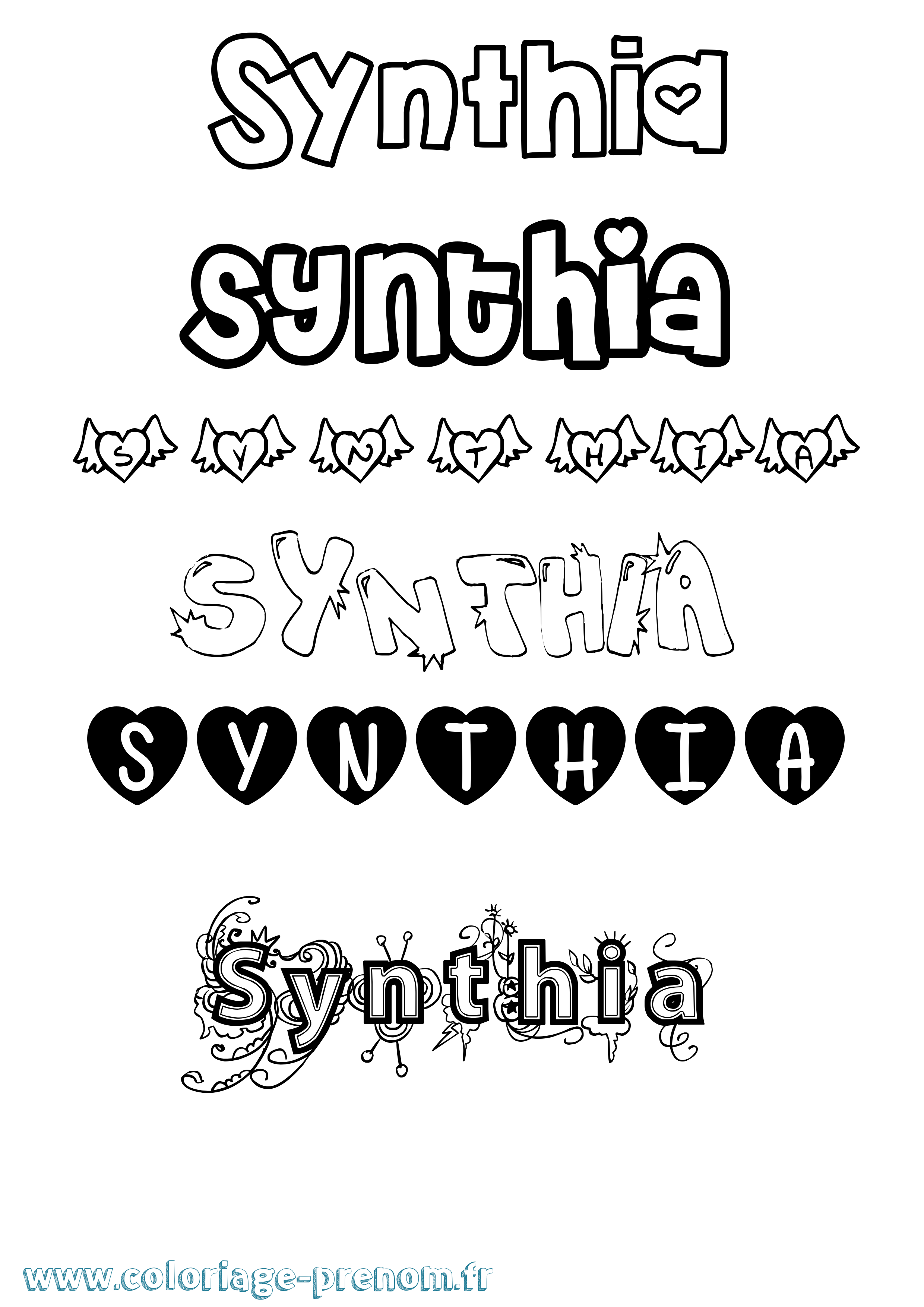 Coloriage Synthia Girly Coloriage prénom Synthia Girly