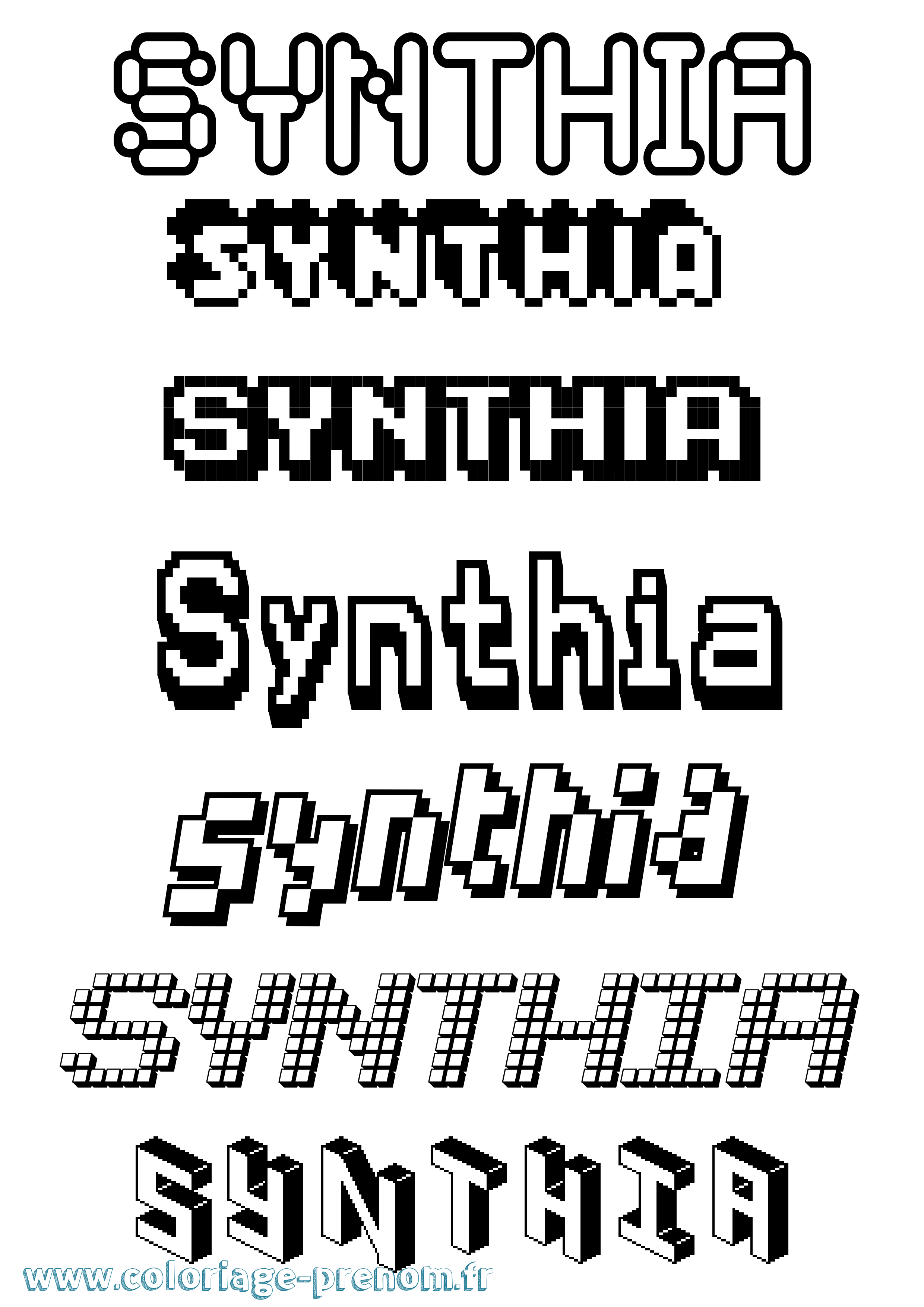 Coloriage Synthia Pixel Coloriage prénom Synthia Pixel