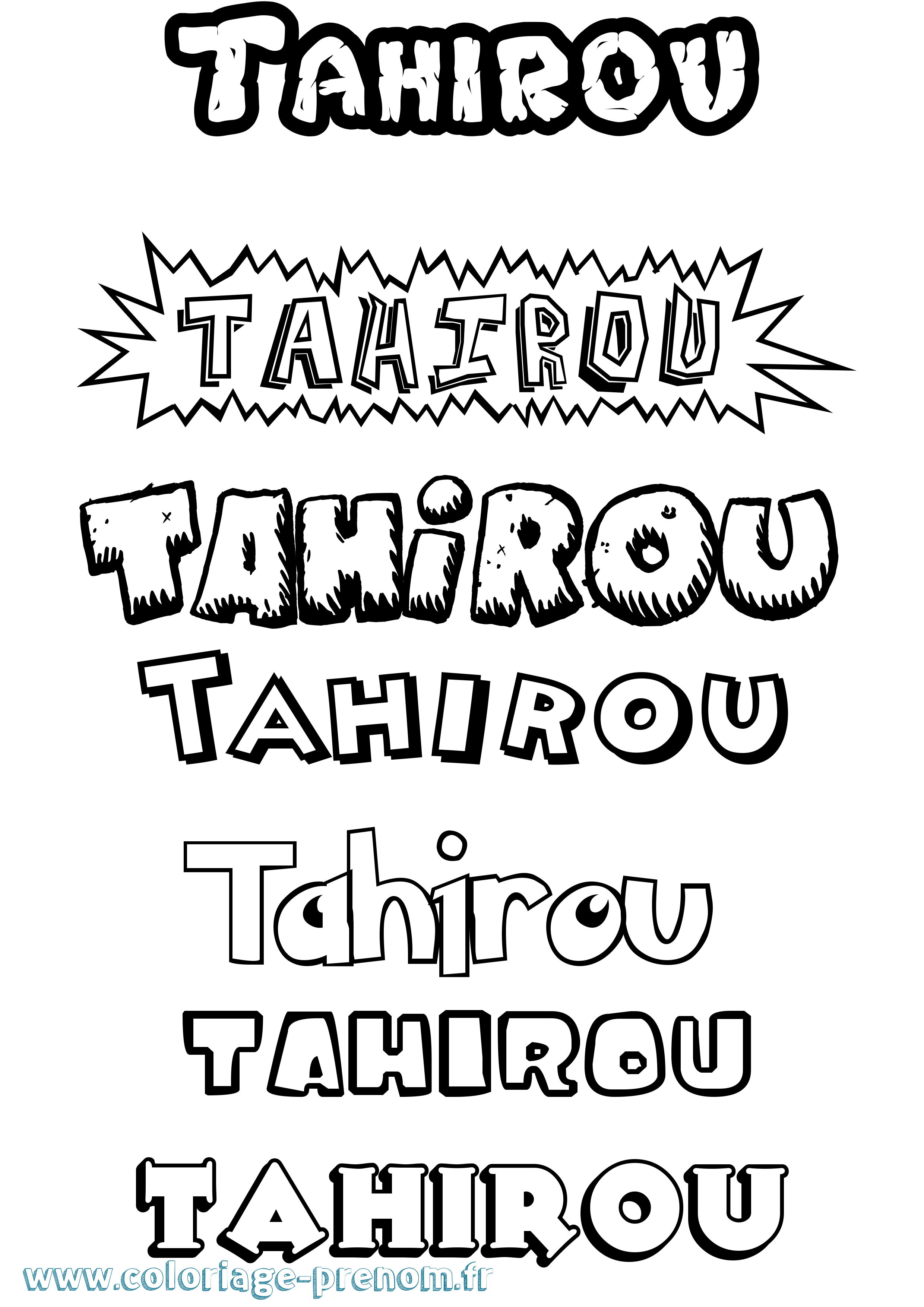 Coloriage Tahirou Dessin Animé Coloriage prénom Tahirou Dessin Animé