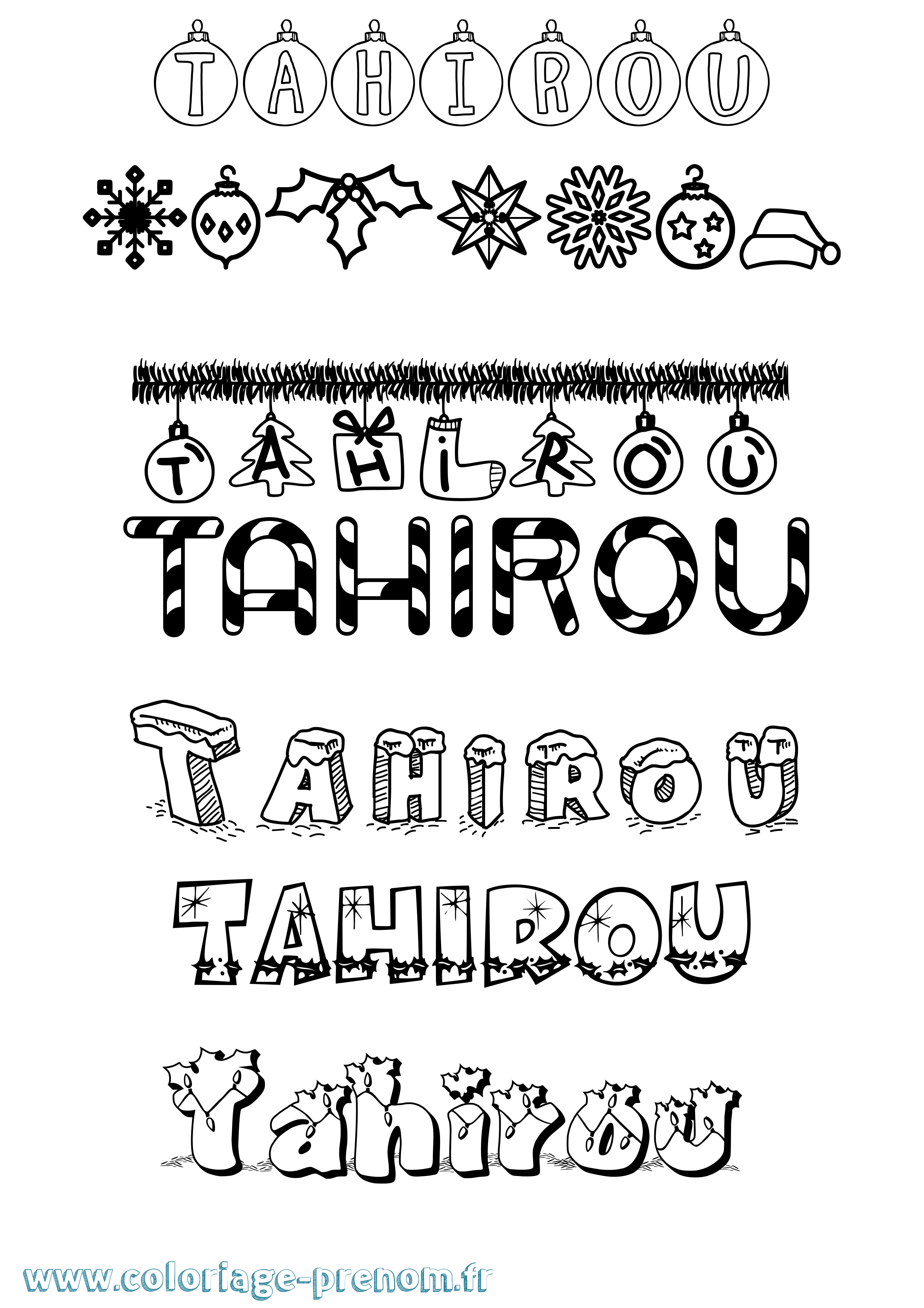 Coloriage Tahirou Noël Coloriage prénom Tahirou Noël
