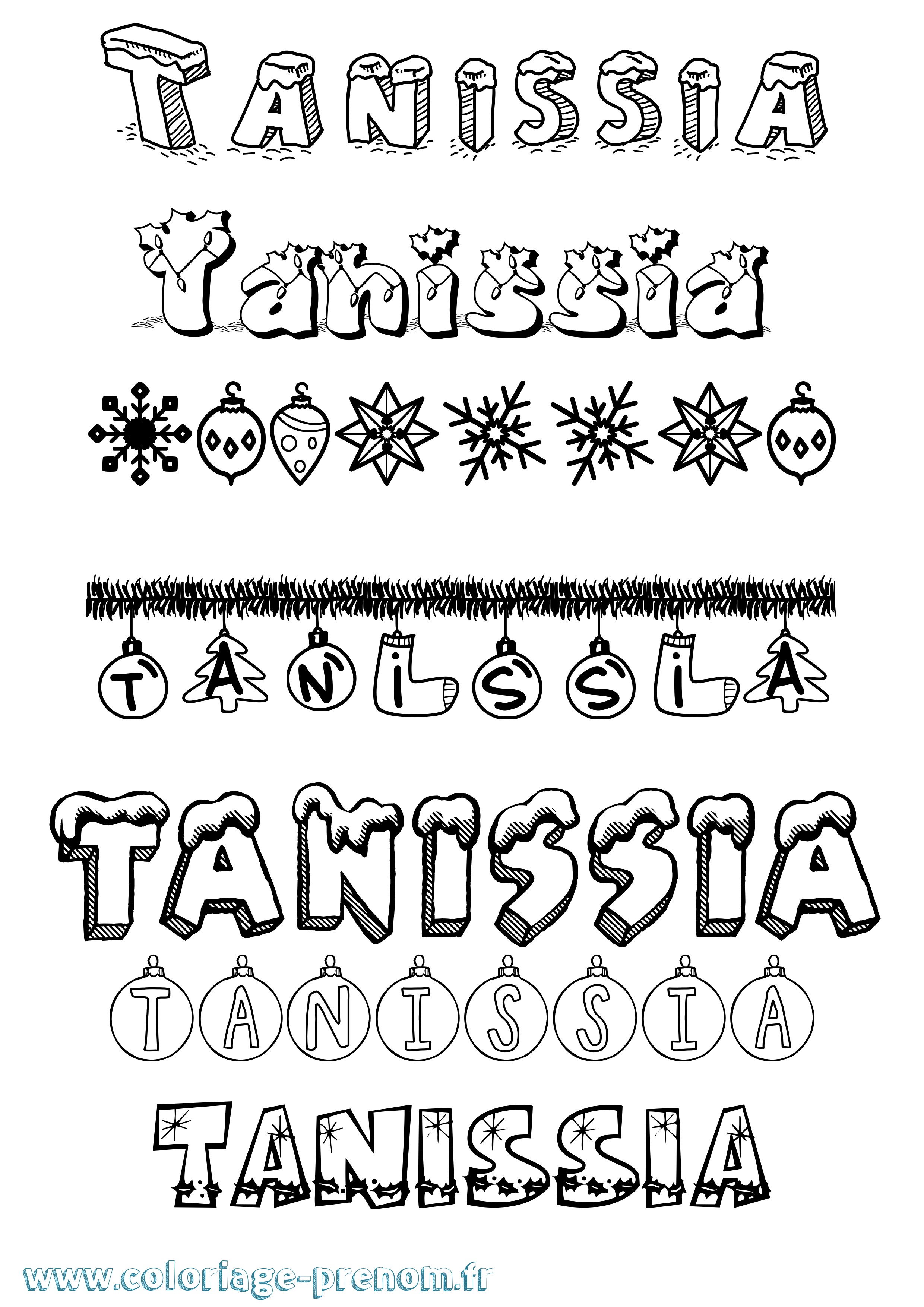 Coloriage Tanissia Noël Coloriage prénom Tanissia Noël