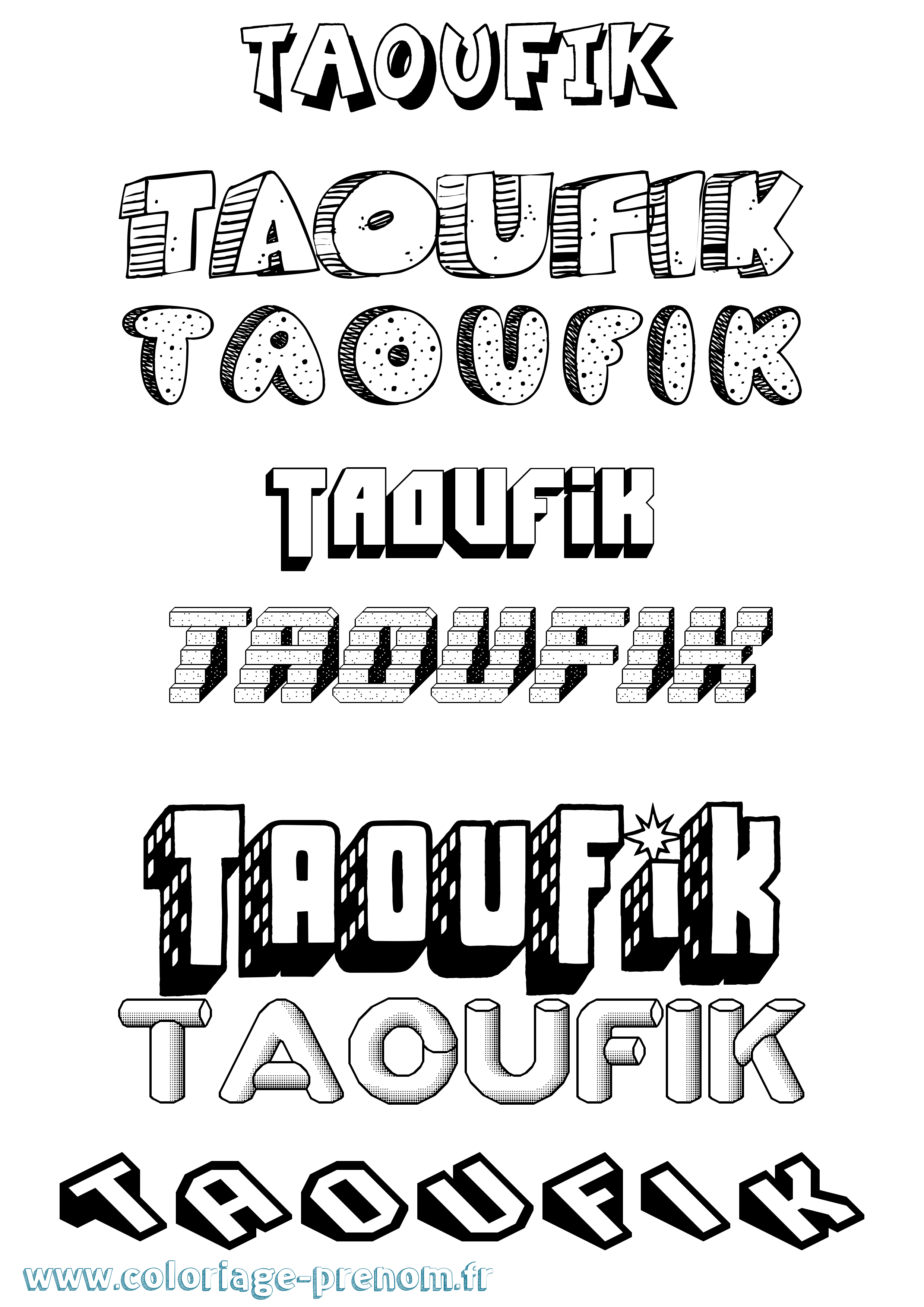 Coloriage Taoufik Effet 3D Coloriage prénom Taoufik Effet 3D
