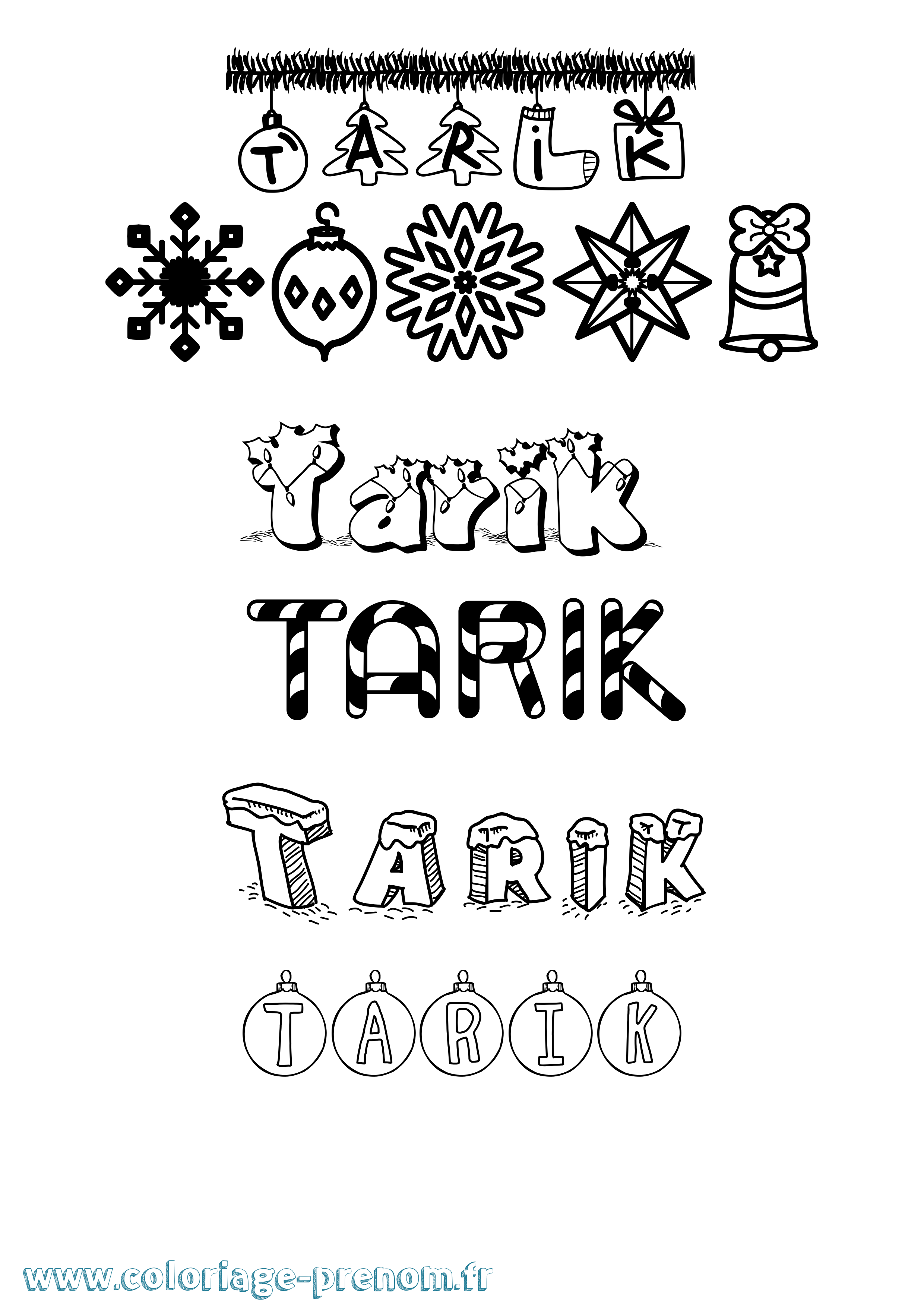 Coloriage Tarik Noël Coloriage prénom Tarik Noël