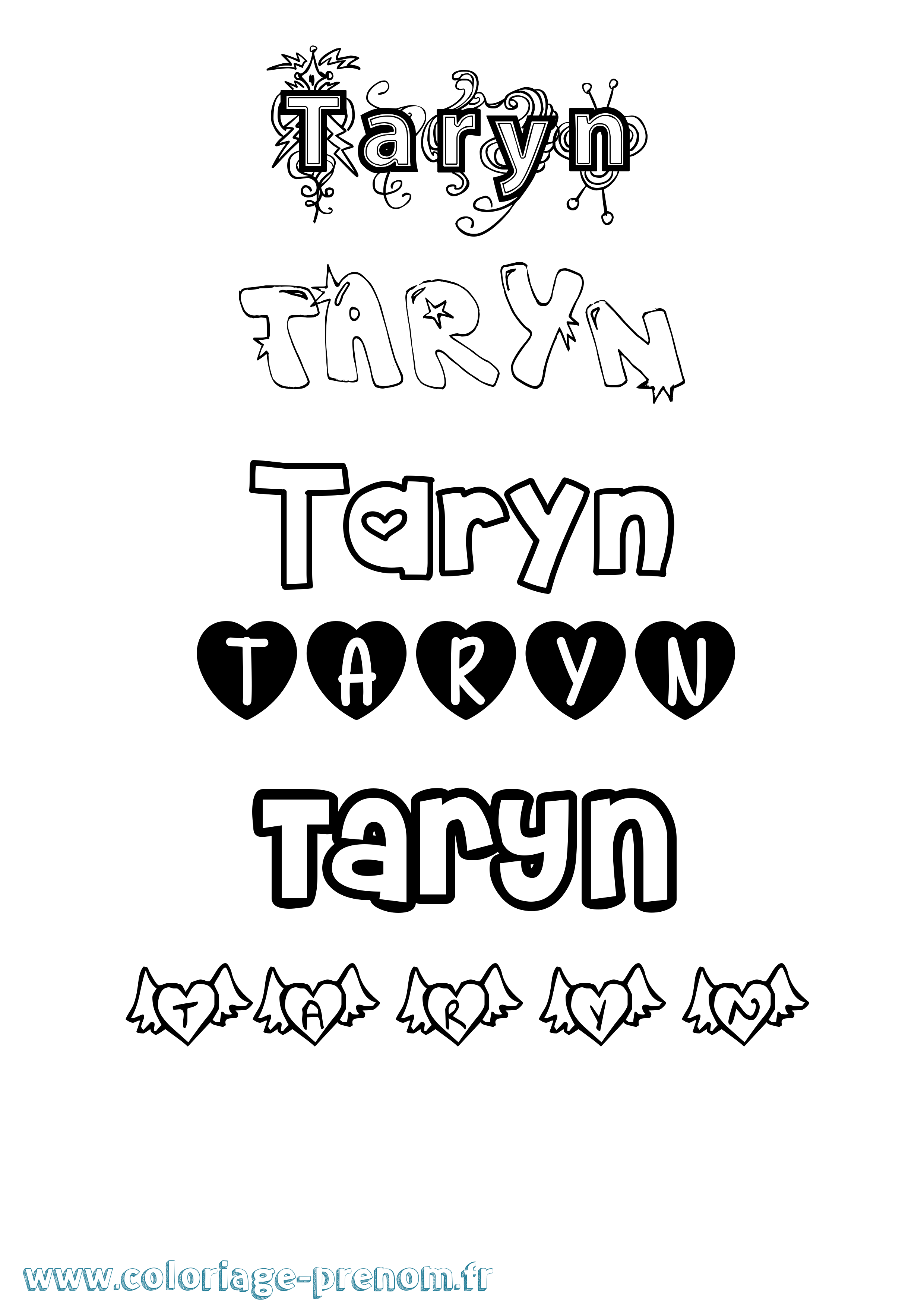 Coloriage Taryn Girly Coloriage prénom Taryn Girly