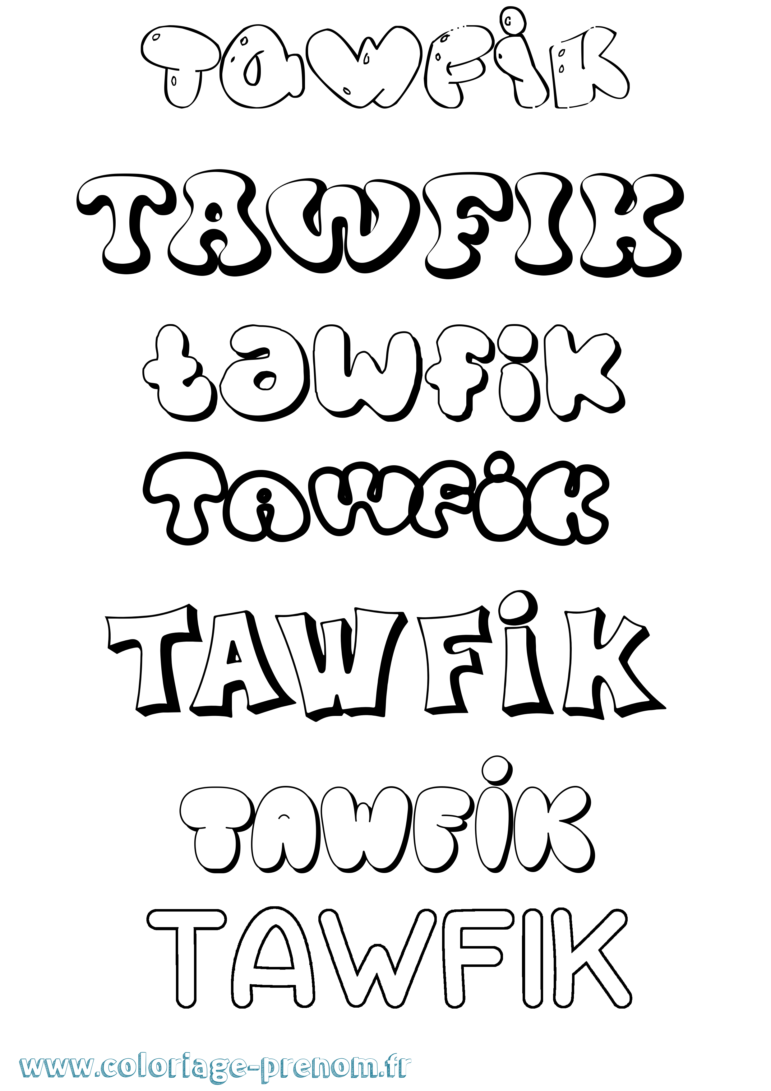 Coloriage Tawfik Bubble Coloriage prénom Tawfik Bubble