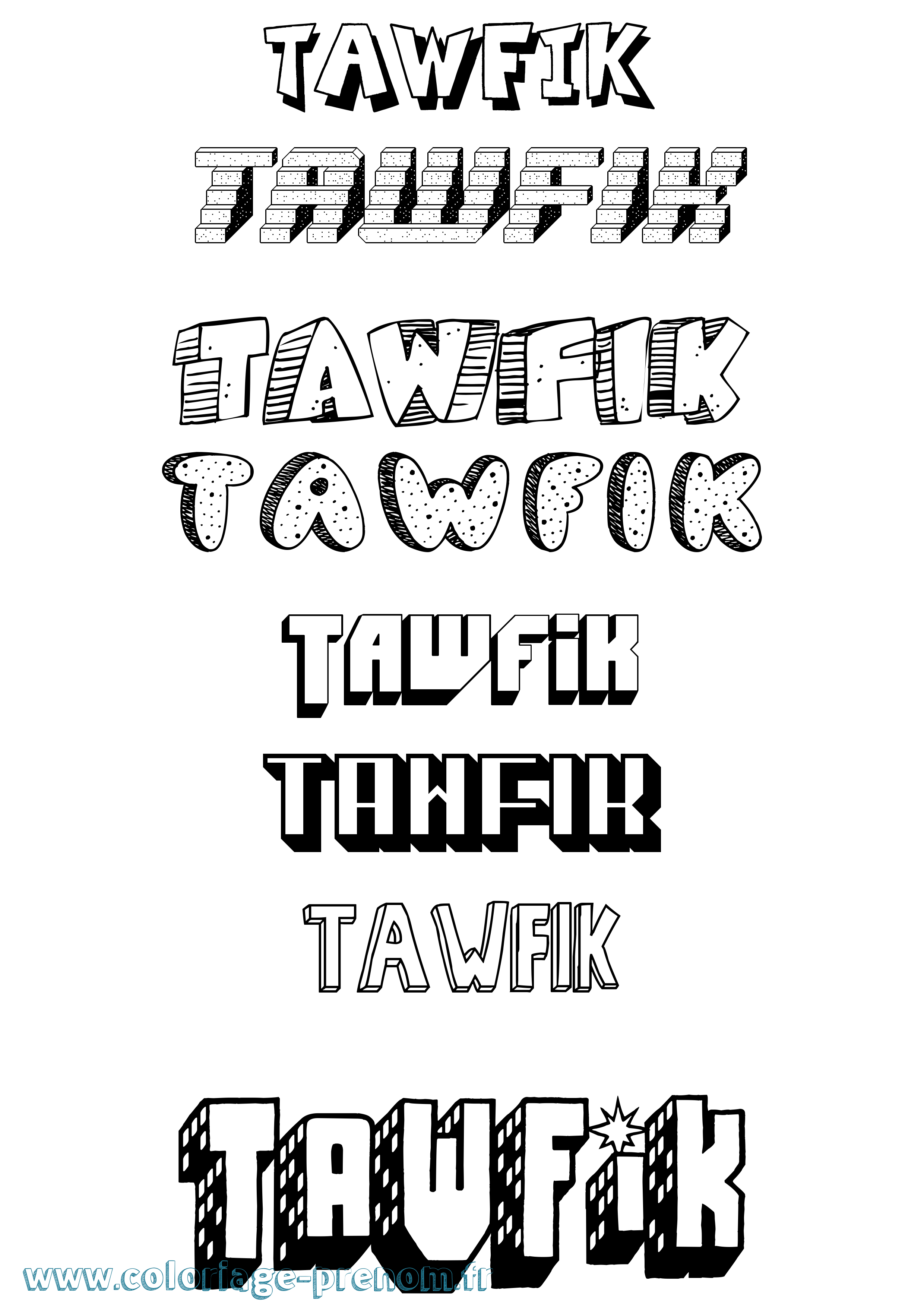 Coloriage Tawfik Effet 3D Coloriage prénom Tawfik Effet 3D