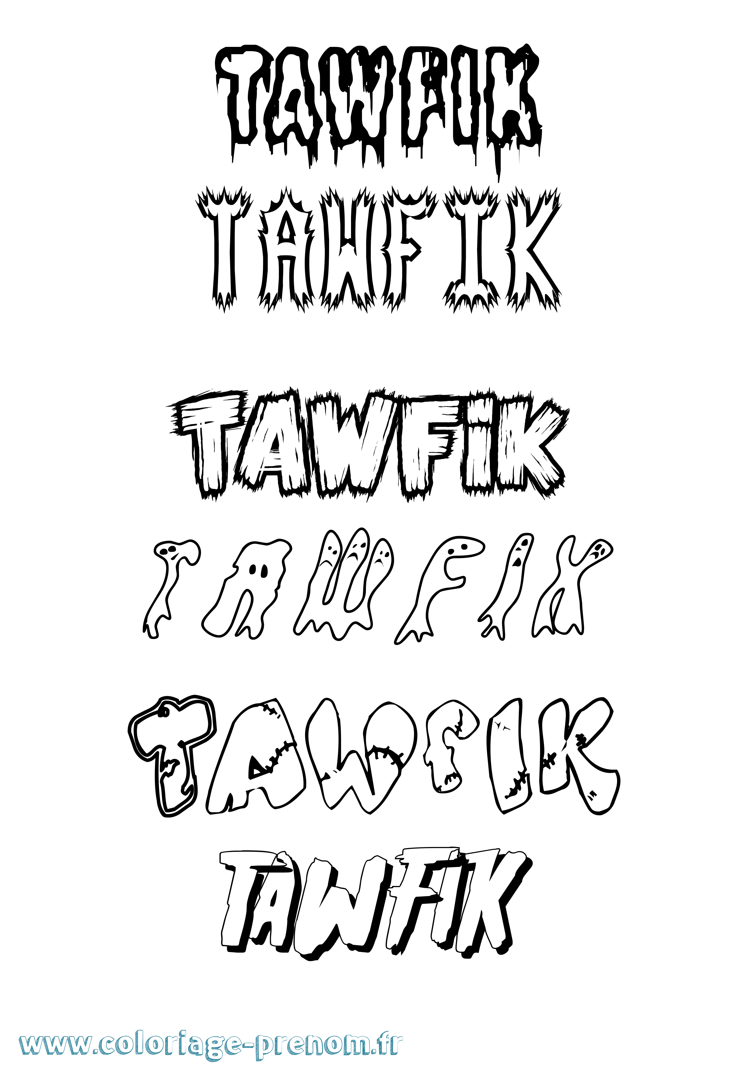 Coloriage Tawfik Frisson Coloriage prénom Tawfik Frisson