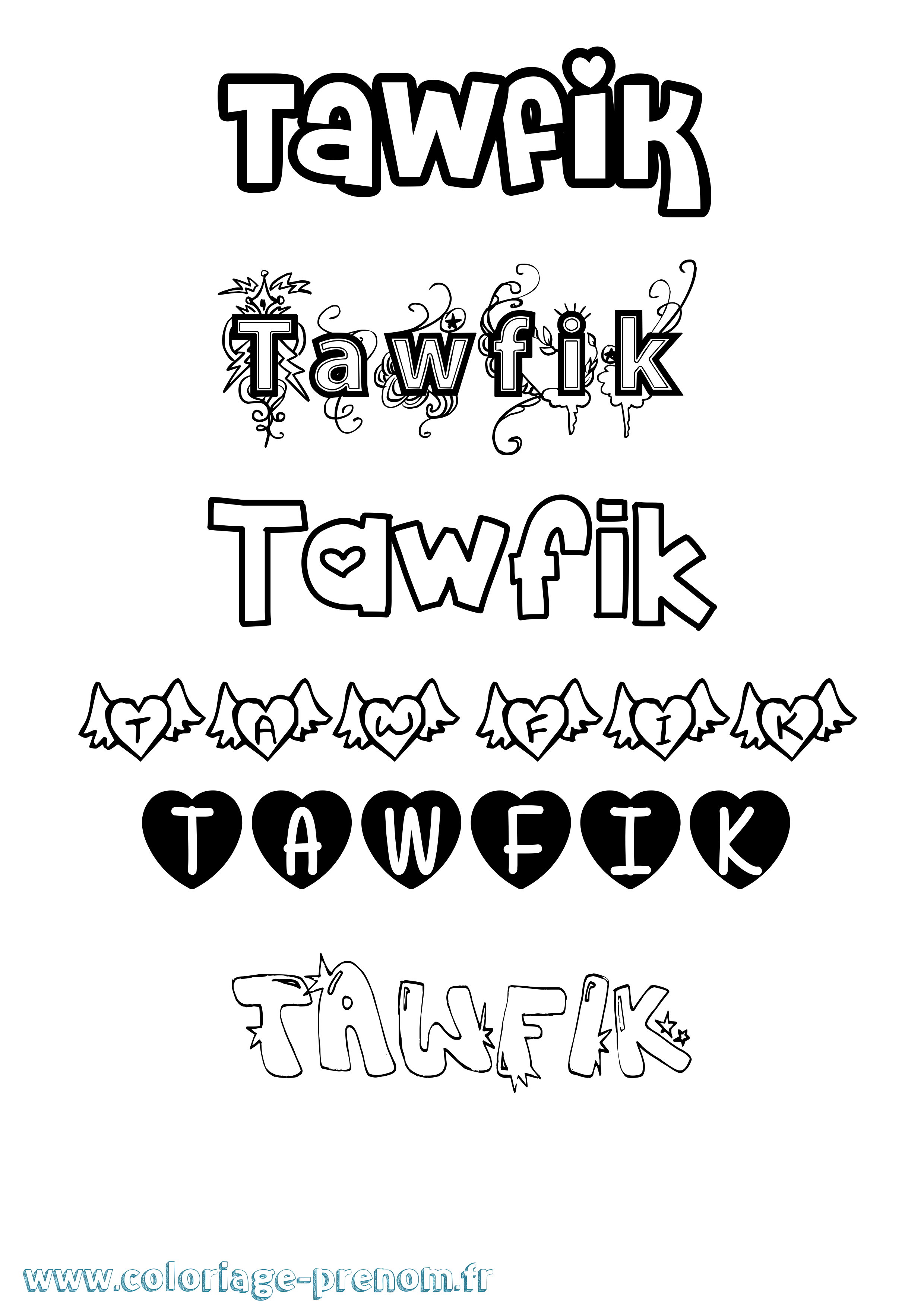 Coloriage Tawfik Girly Coloriage prénom Tawfik Girly