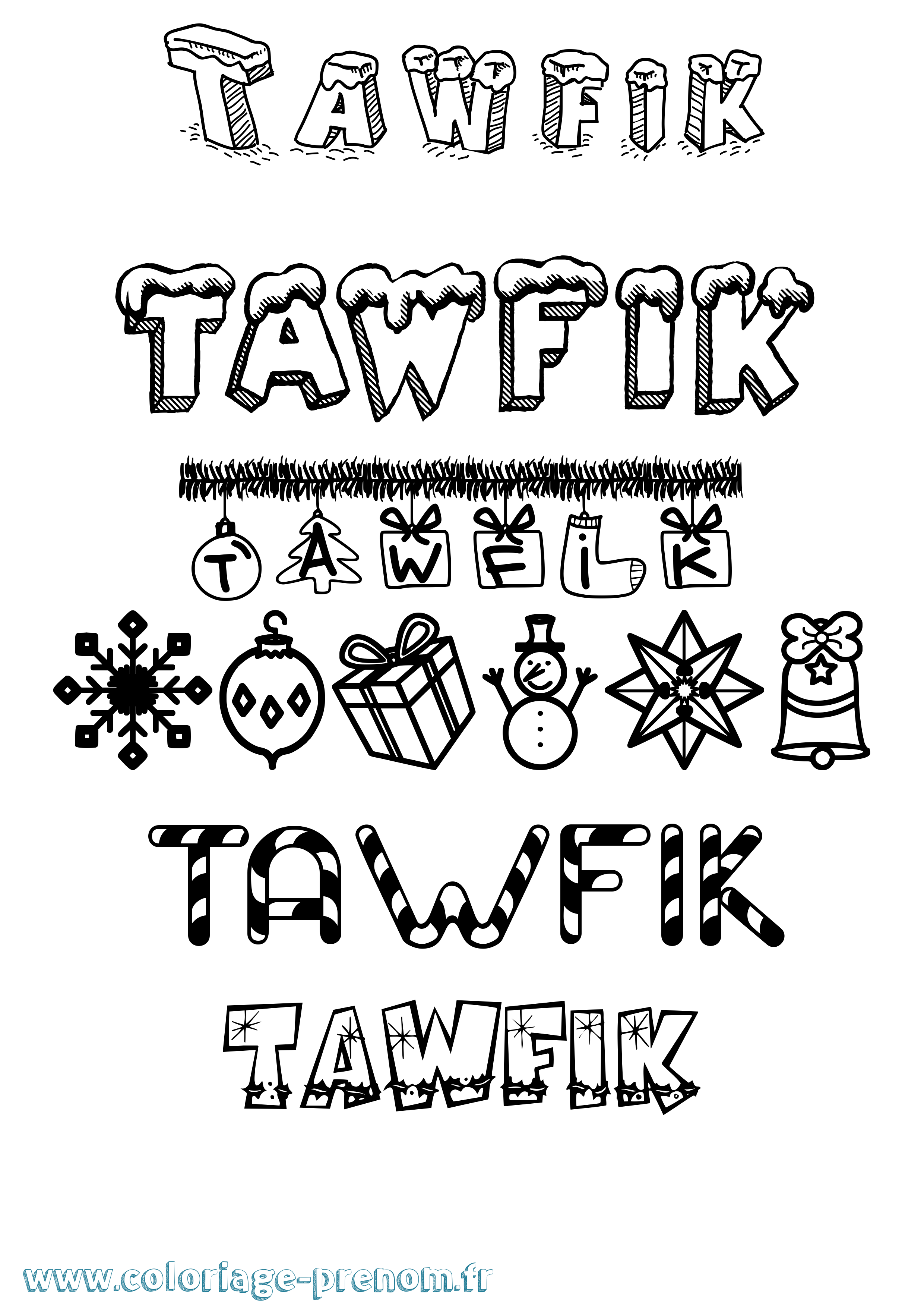Coloriage Tawfik Noël Coloriage prénom Tawfik Noël