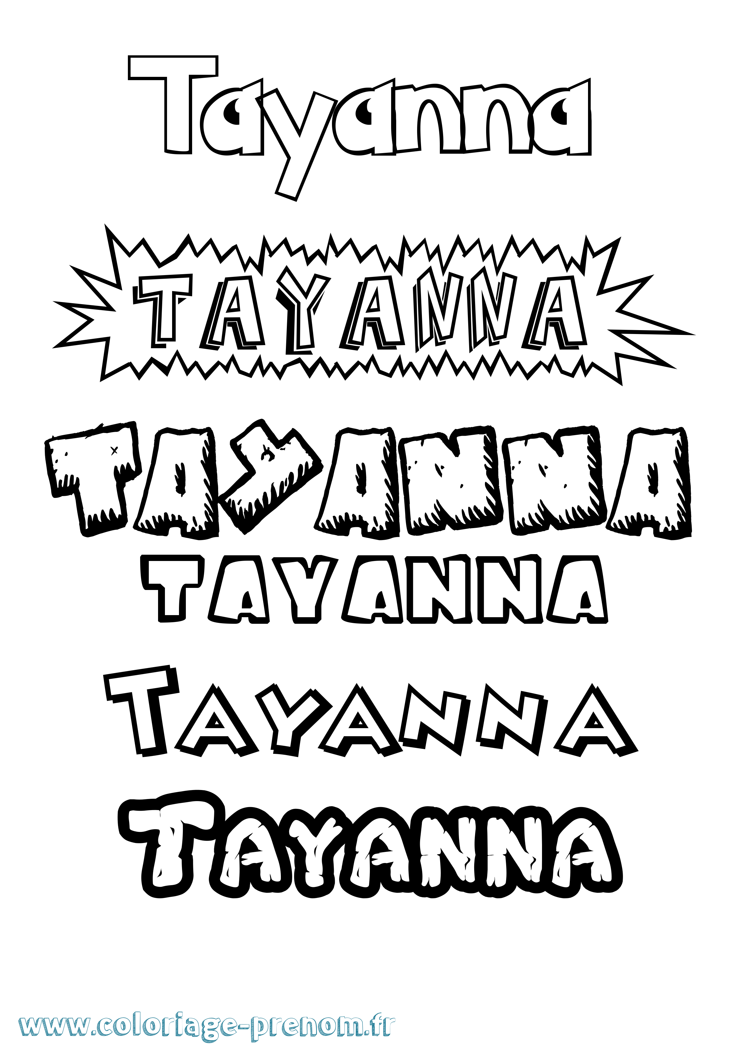 Coloriage Tayanna Dessin Animé Coloriage prénom Tayanna Dessin Animé