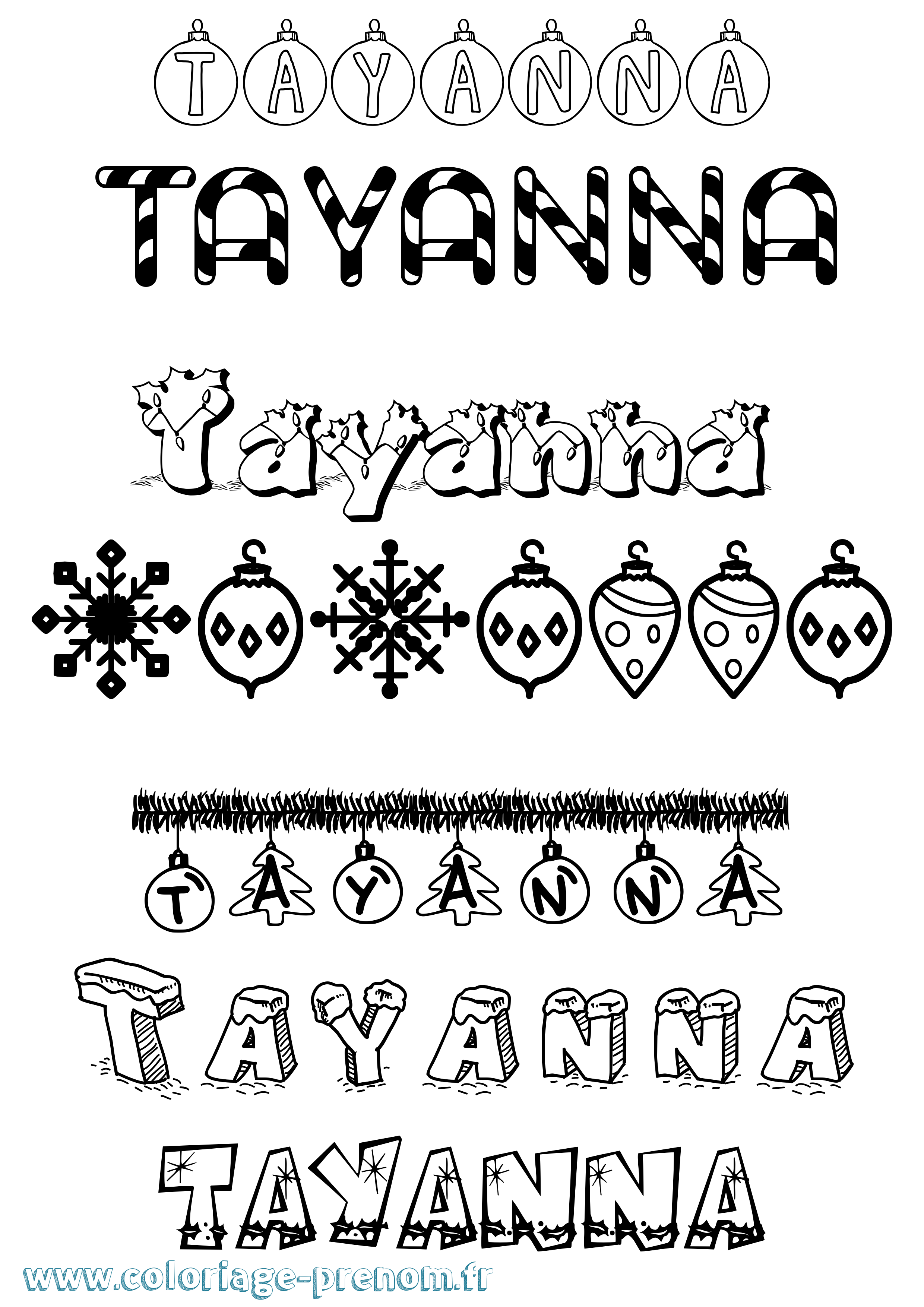 Coloriage Tayanna Noël Coloriage prénom Tayanna Noël