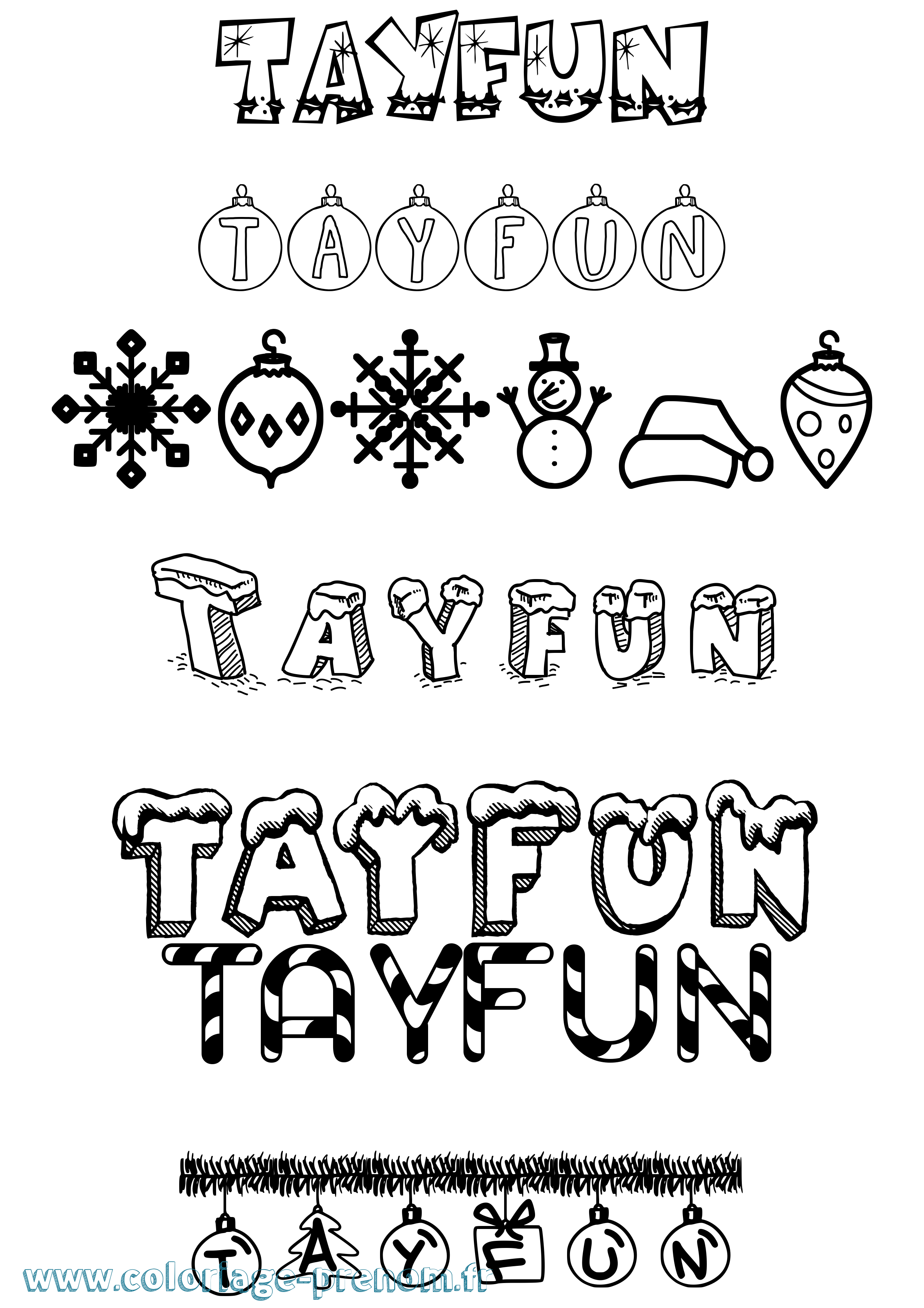 Coloriage Tayfun Noël Coloriage prénom Tayfun Noël