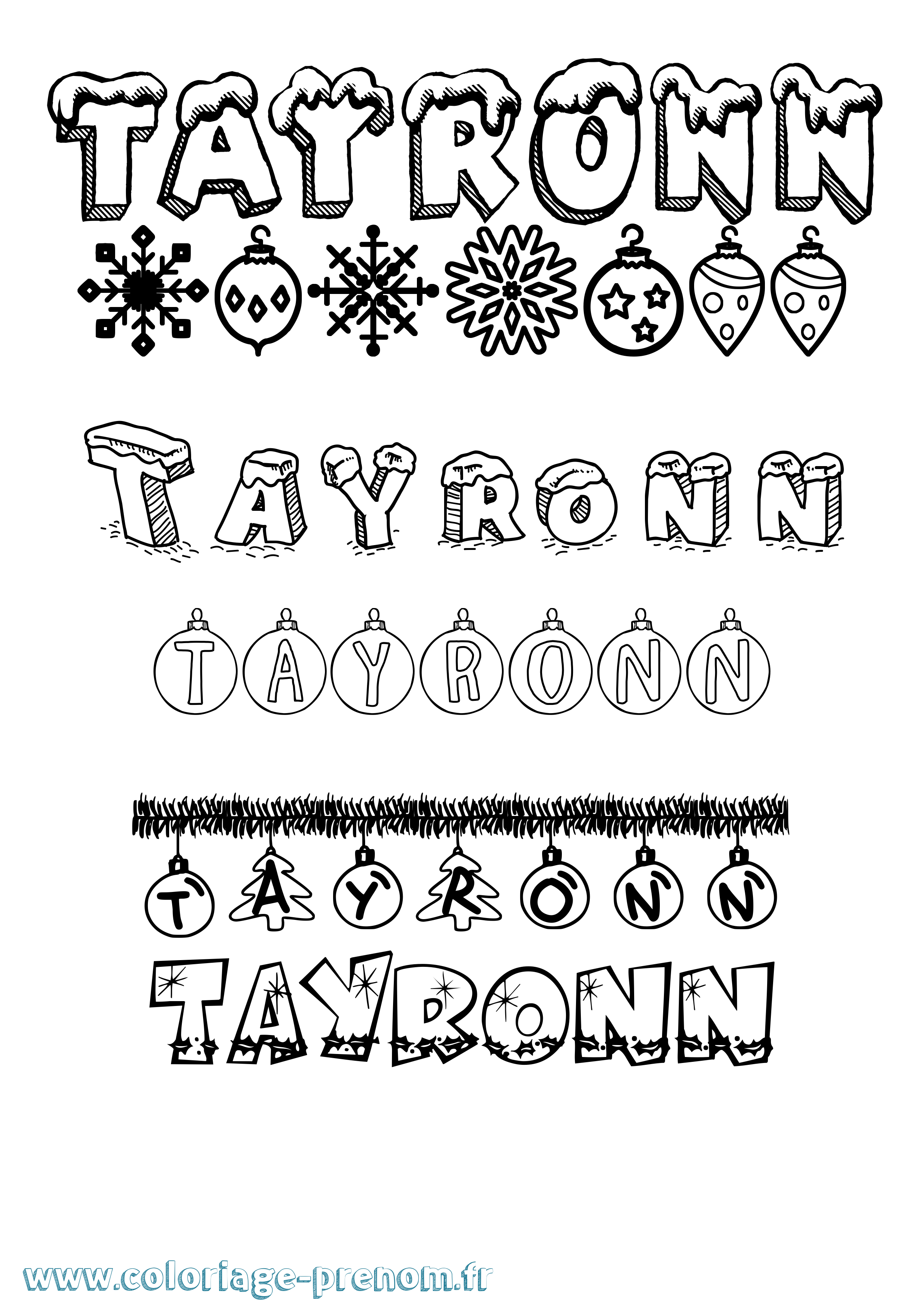 Coloriage Tayronn Noël Coloriage prénom Tayronn Noël