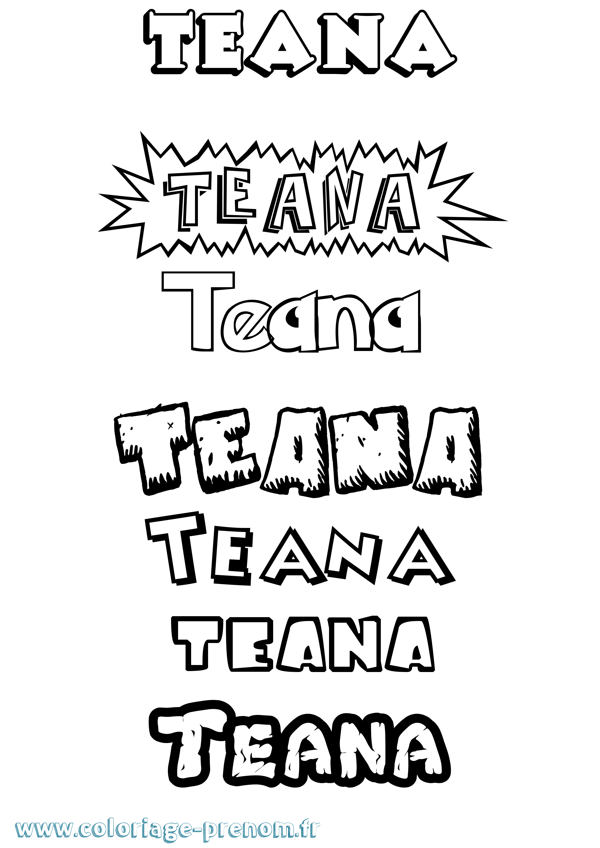 Coloriage Teana Dessin Animé Coloriage prénom Teana Dessin Animé