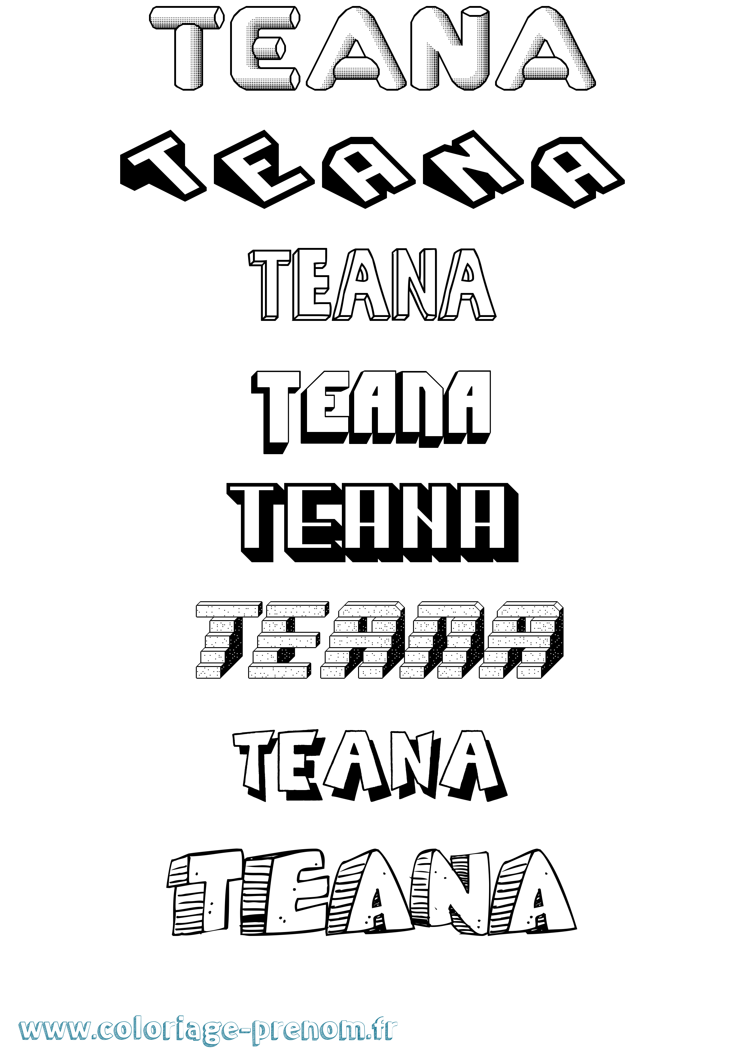 Coloriage Teana Effet 3D Coloriage prénom Teana Effet 3D