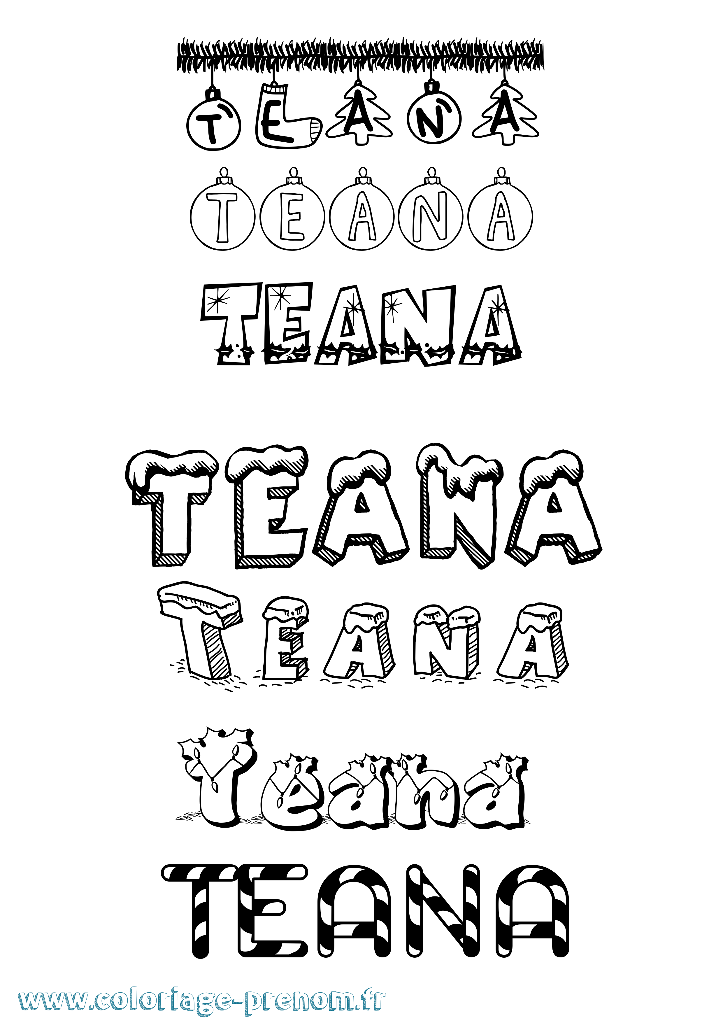 Coloriage Teana Noël Coloriage prénom Teana Noël