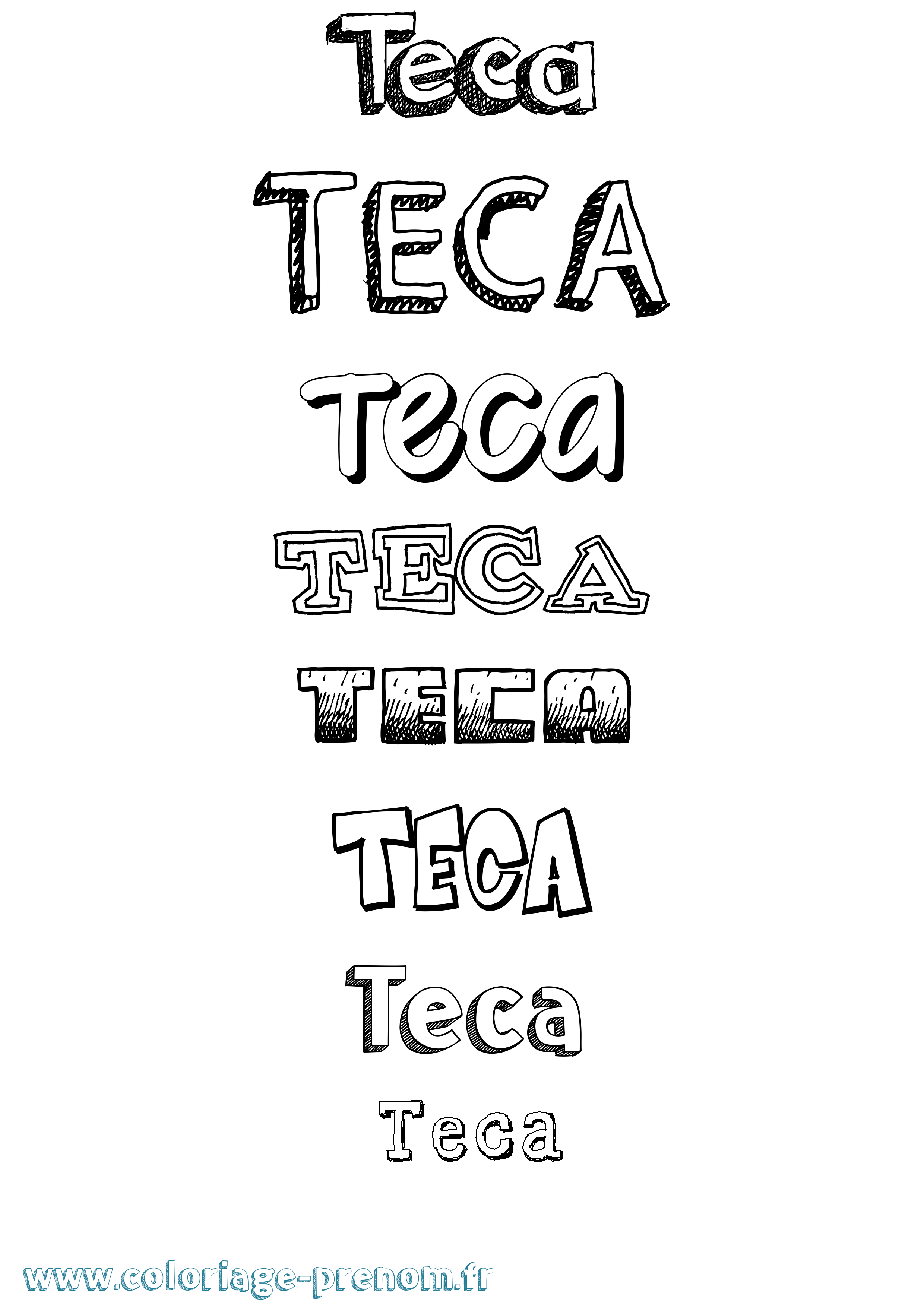 Coloriage Teca Dessiné Coloriage prénom Teca Dessiné
