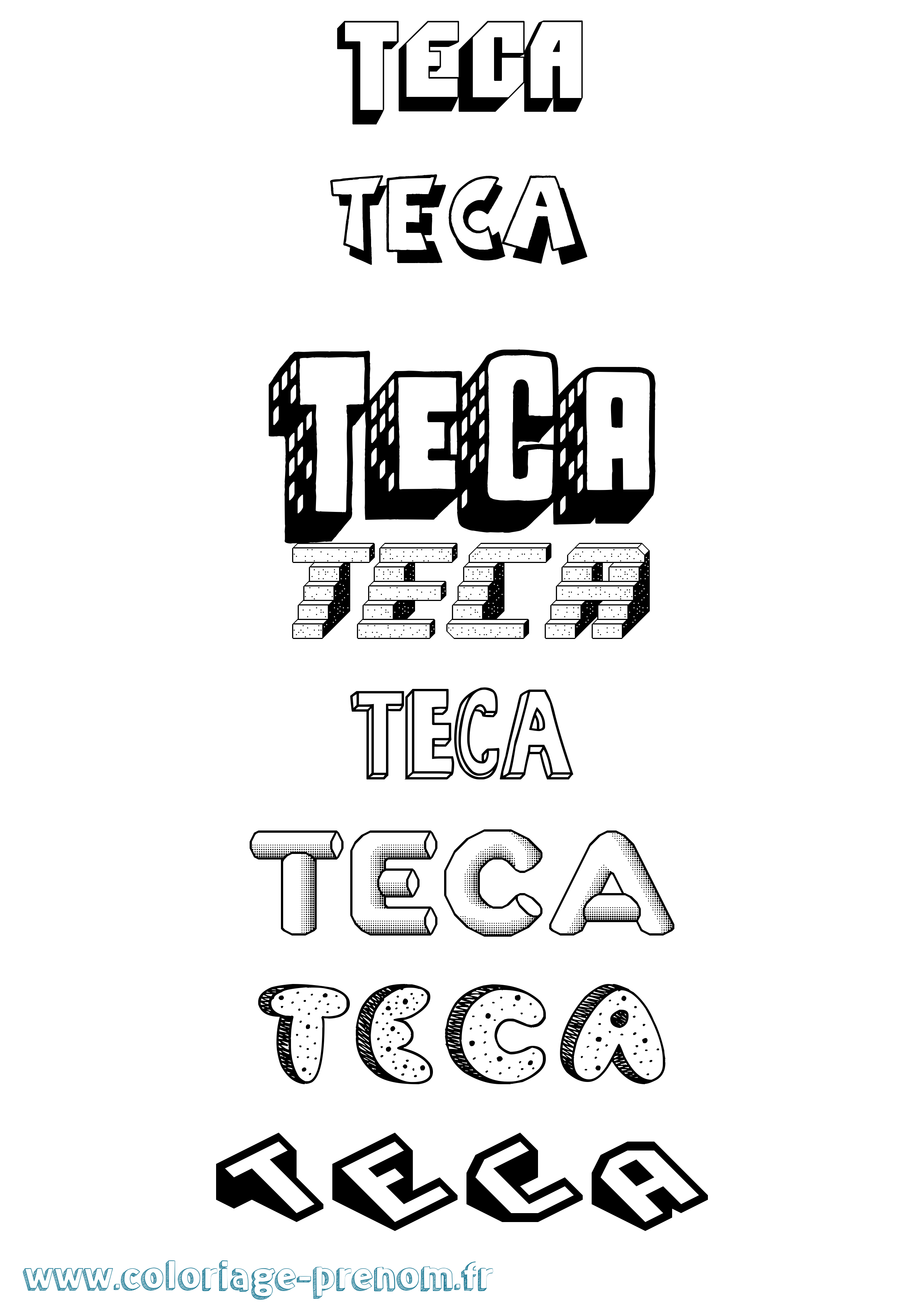 Coloriage Teca Effet 3D Coloriage prénom Teca Effet 3D