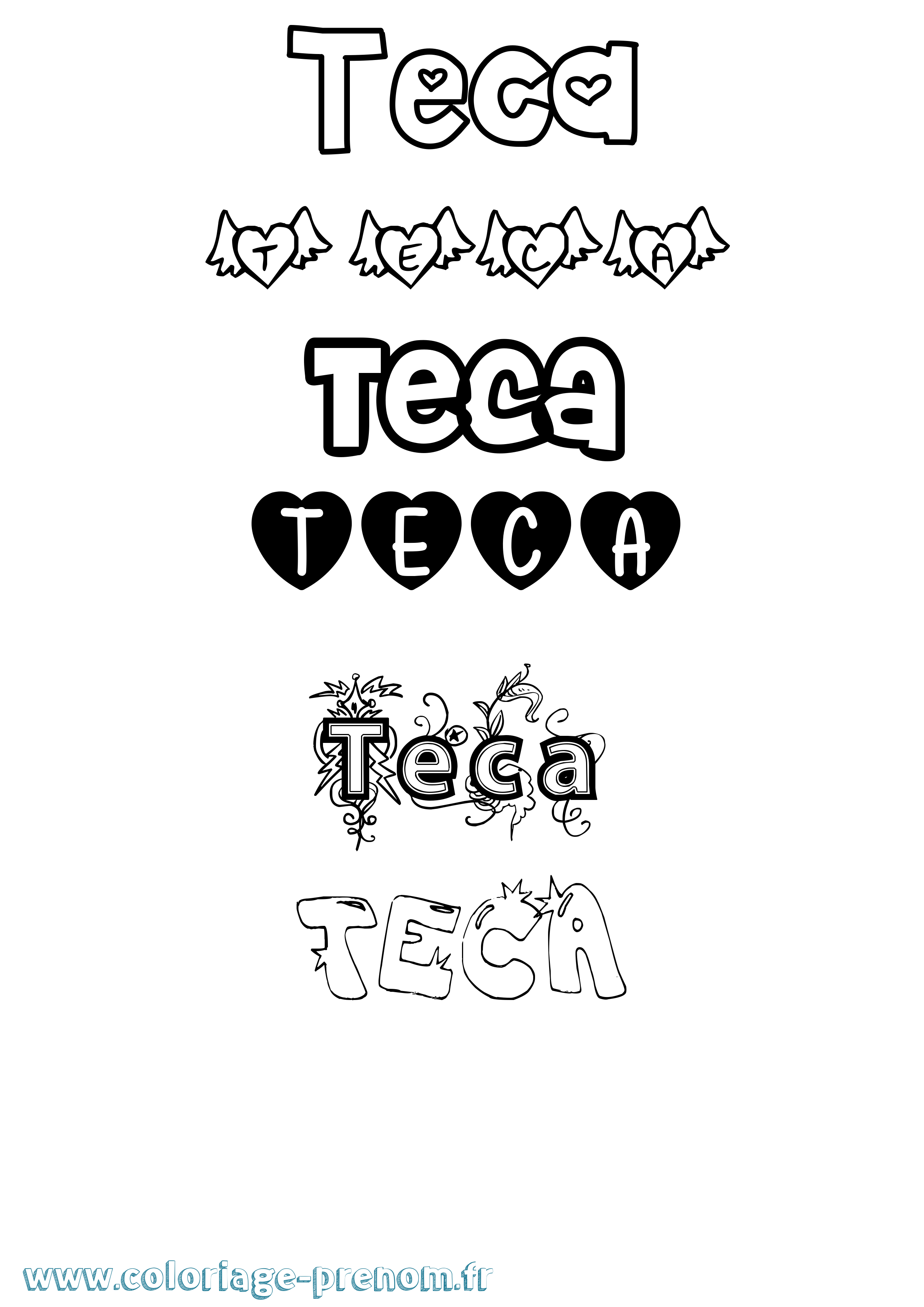 Coloriage Teca Girly Coloriage prénom Teca Girly