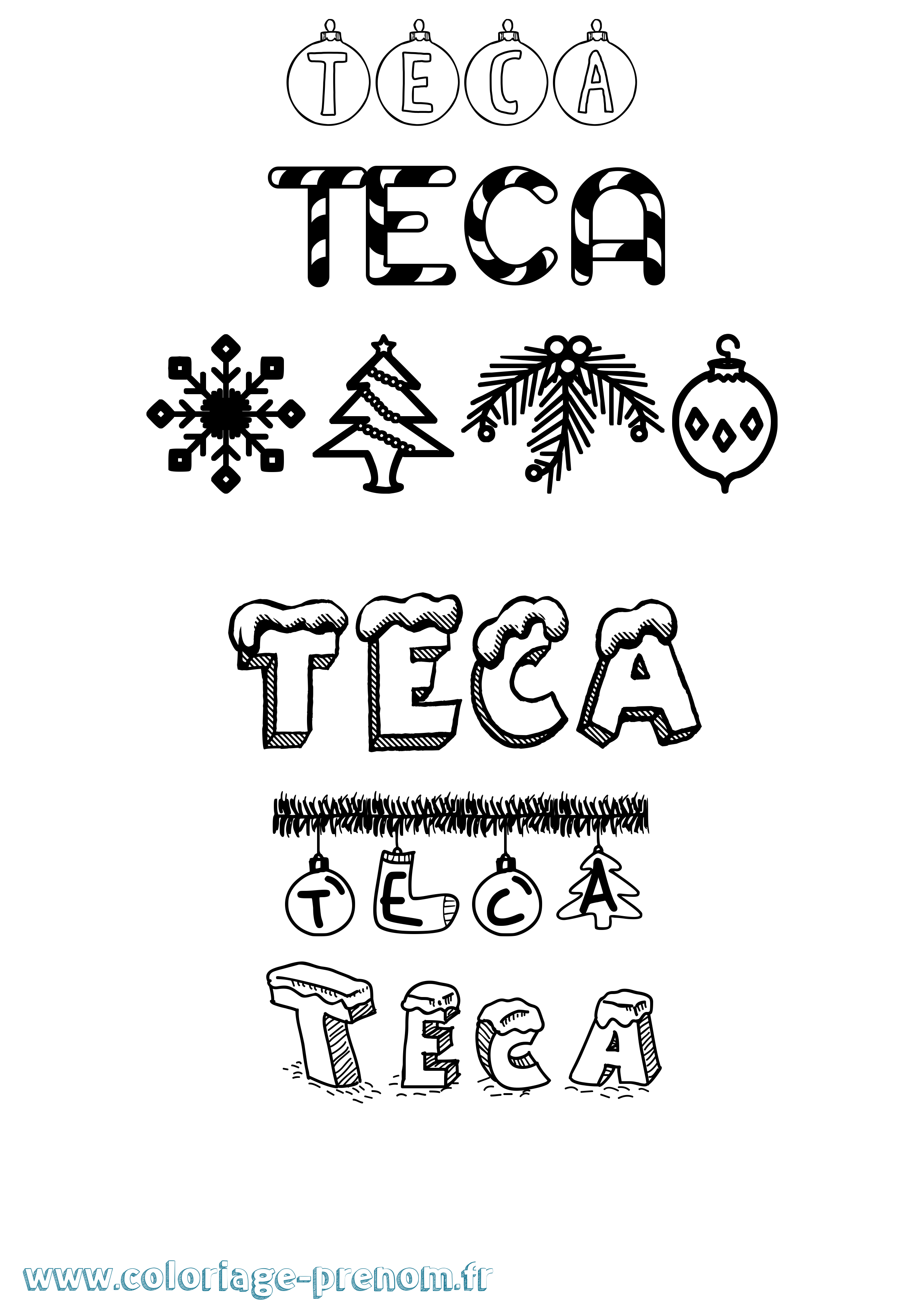 Coloriage Teca Noël Coloriage prénom Teca Noël