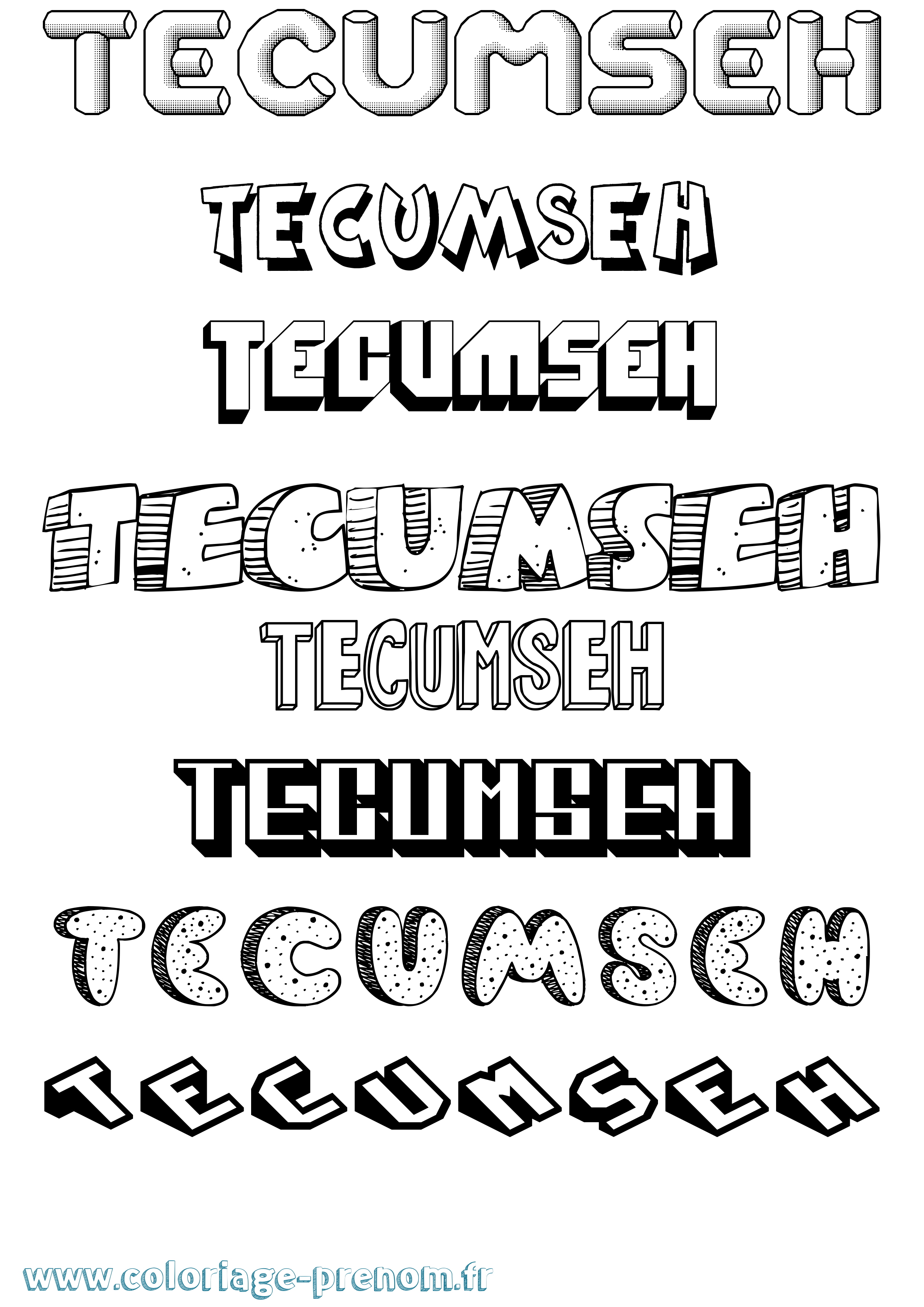 Coloriage Tecumseh Effet 3D Coloriage prénom Tecumseh Effet 3D