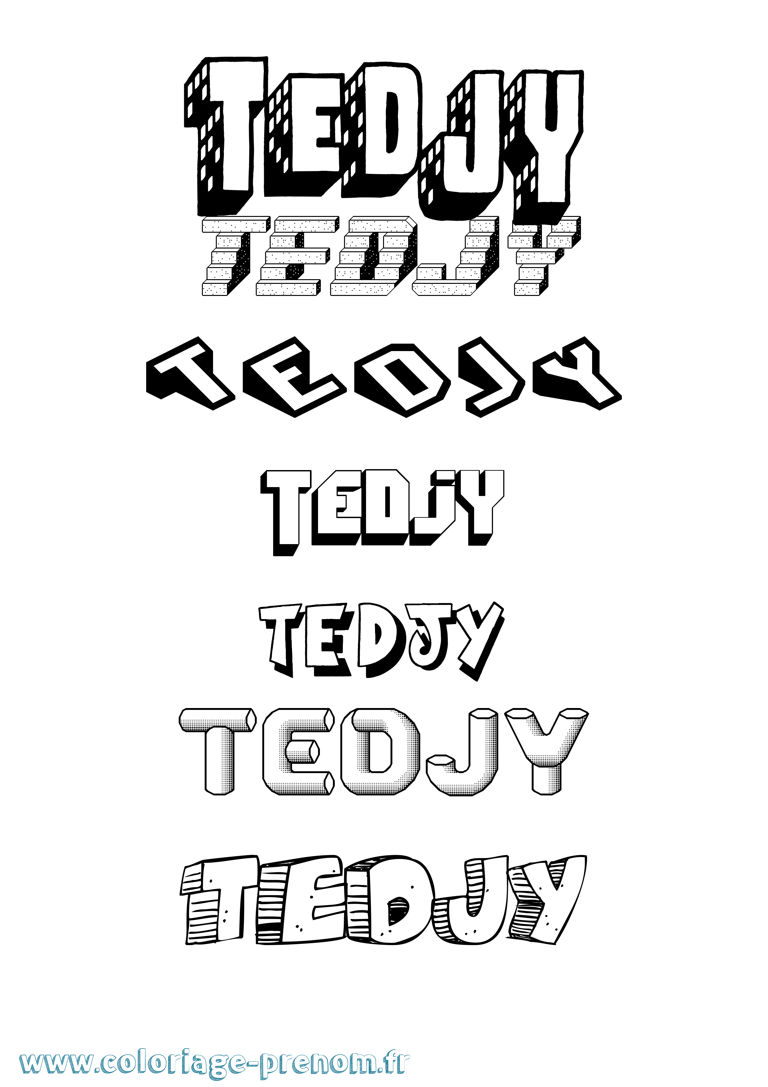 Coloriage Tedjy Effet 3D Coloriage prénom Tedjy Effet 3D