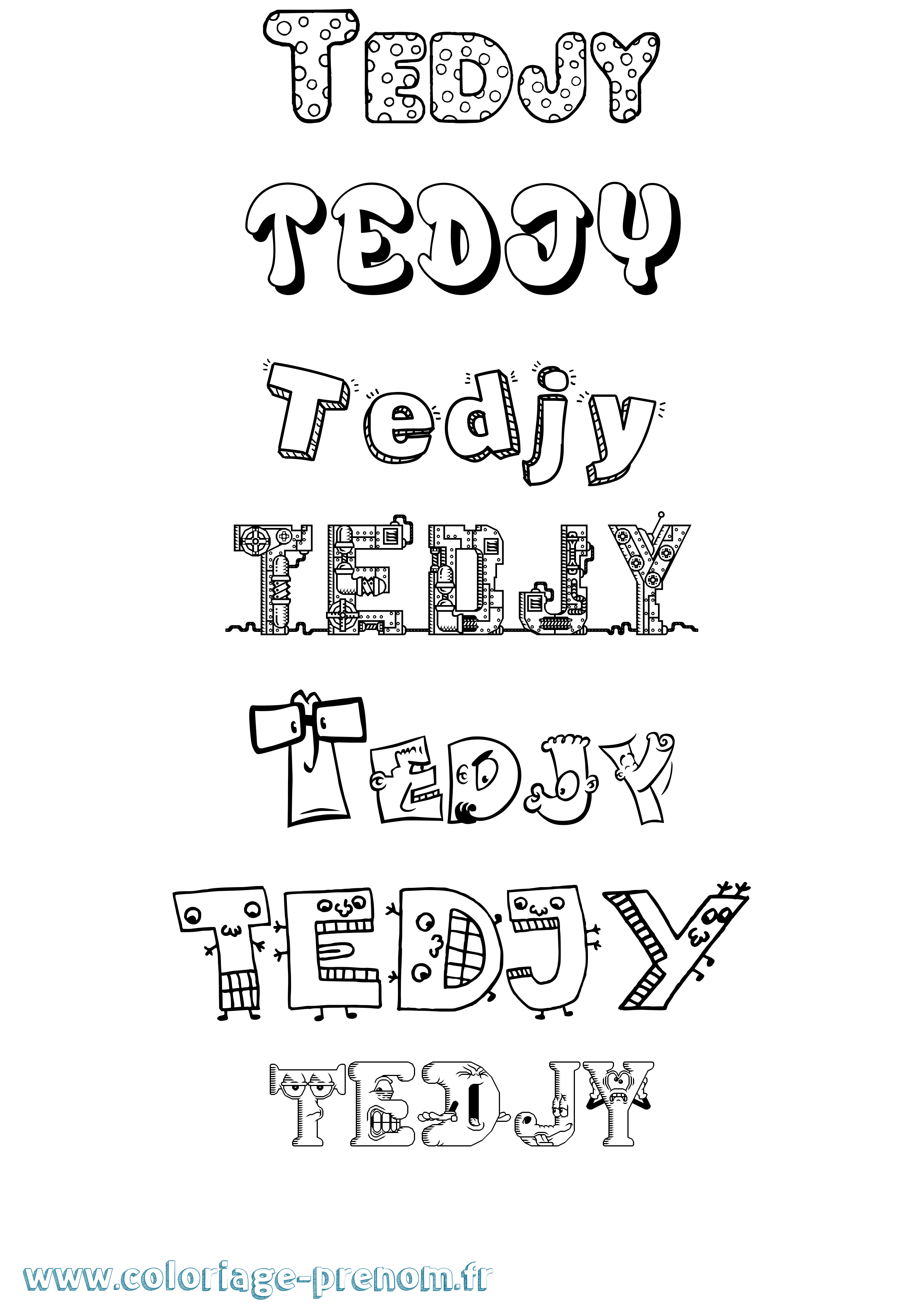 Coloriage Tedjy Fun Coloriage prénom Tedjy Fun