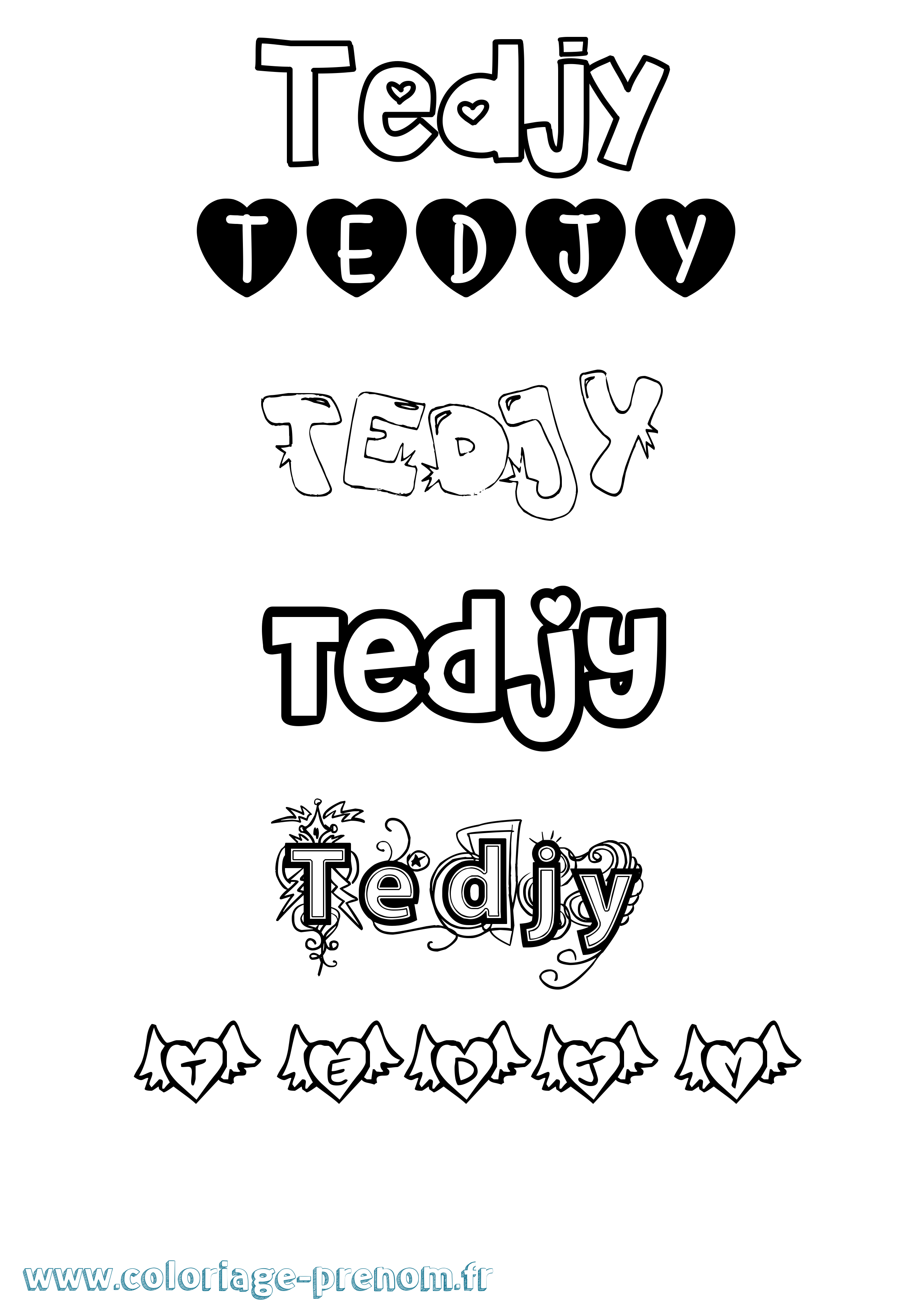 Coloriage Tedjy Girly Coloriage prénom Tedjy Girly