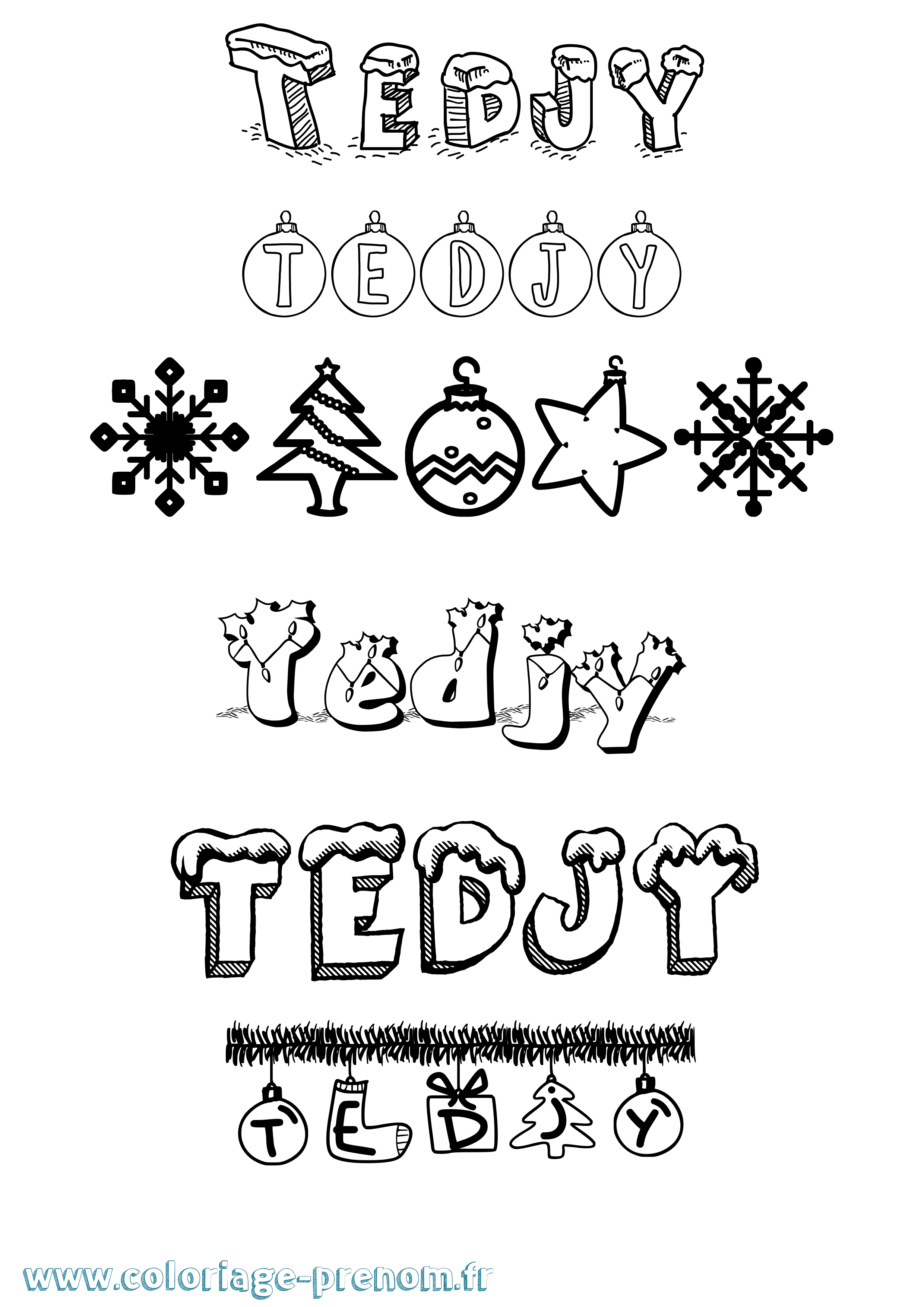Coloriage Tedjy Noël Coloriage prénom Tedjy Noël