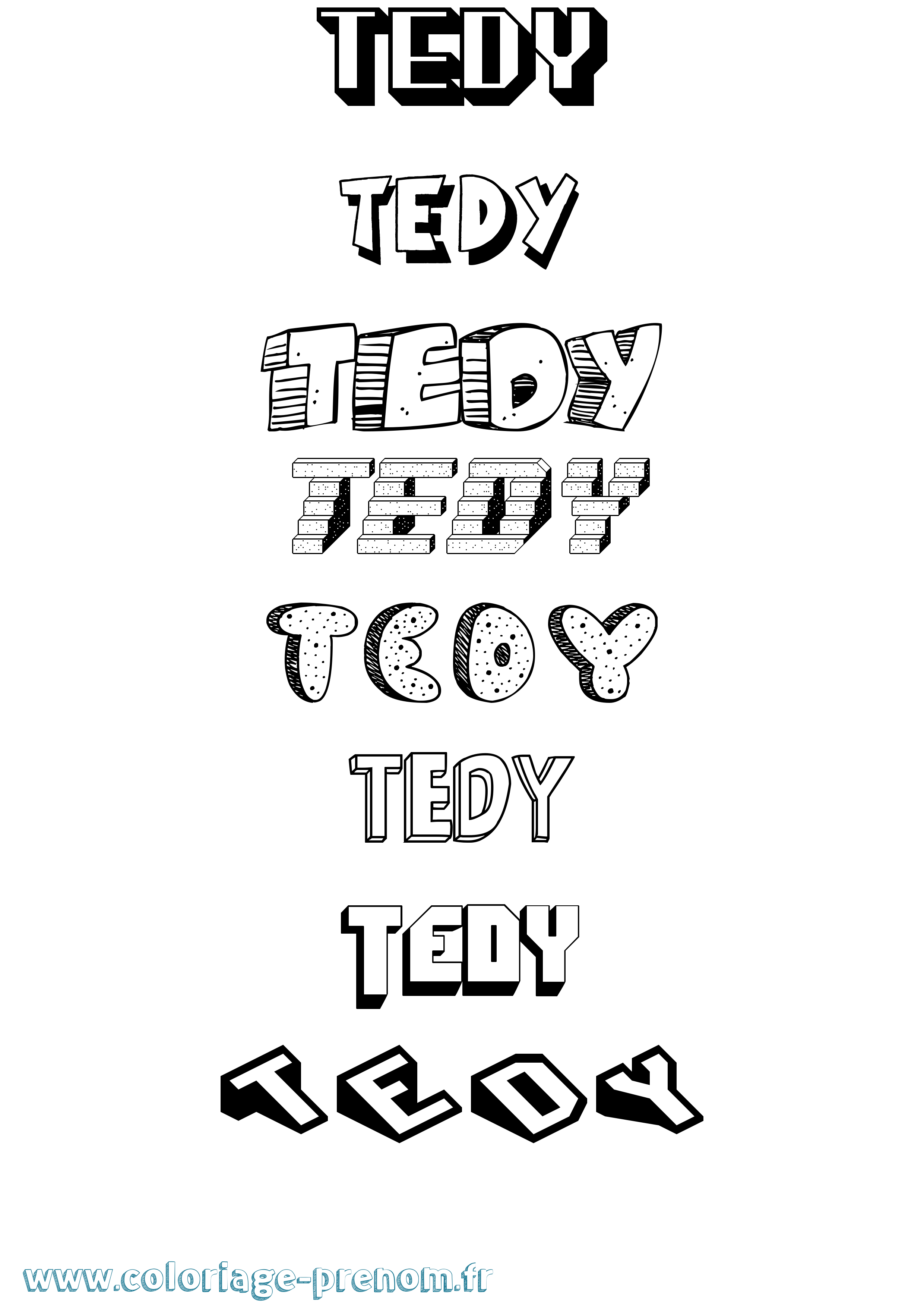 Coloriage Tedy Effet 3D Coloriage prénom Tedy Effet 3D