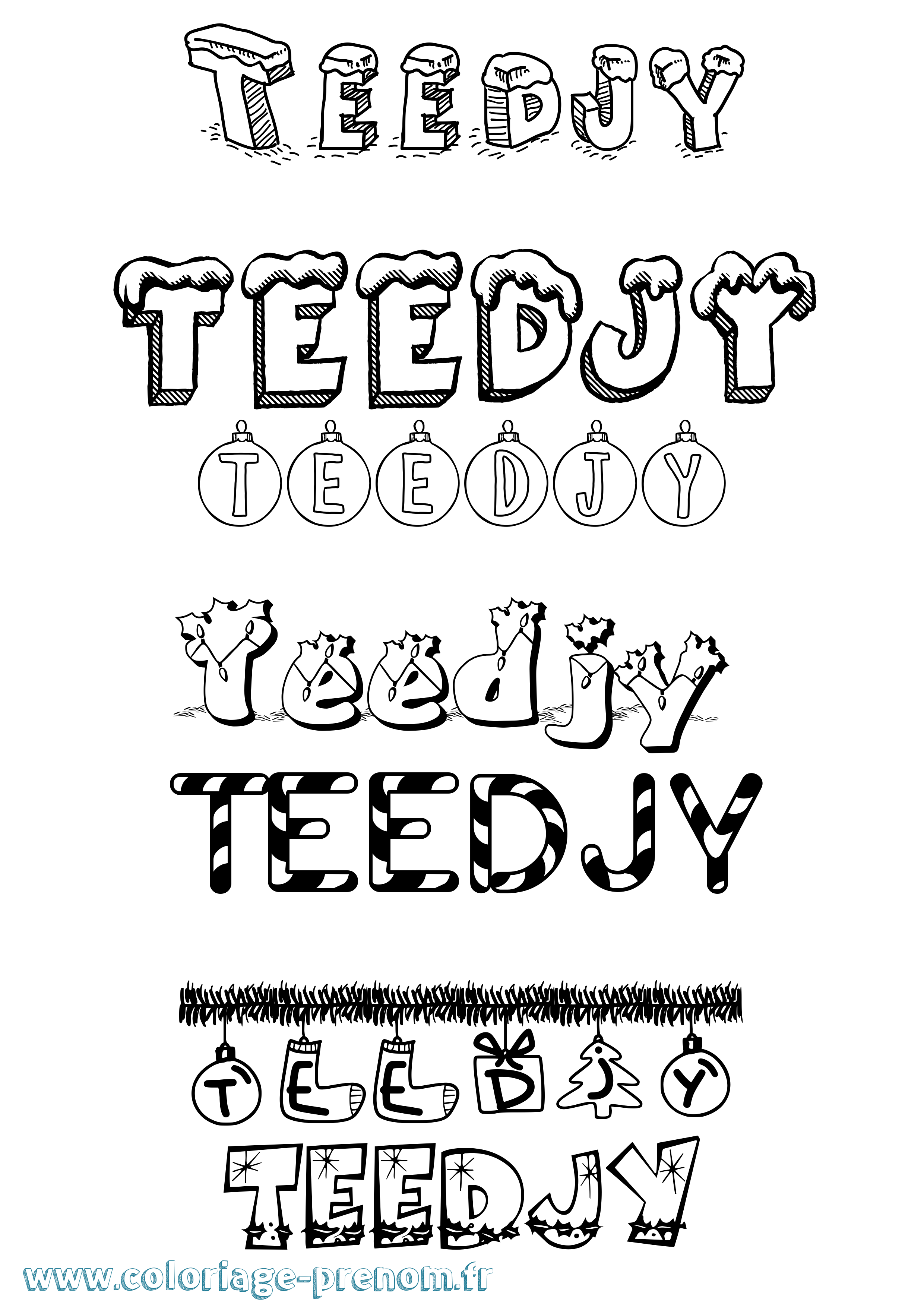 Coloriage Teedjy Noël Coloriage prénom Teedjy Noël