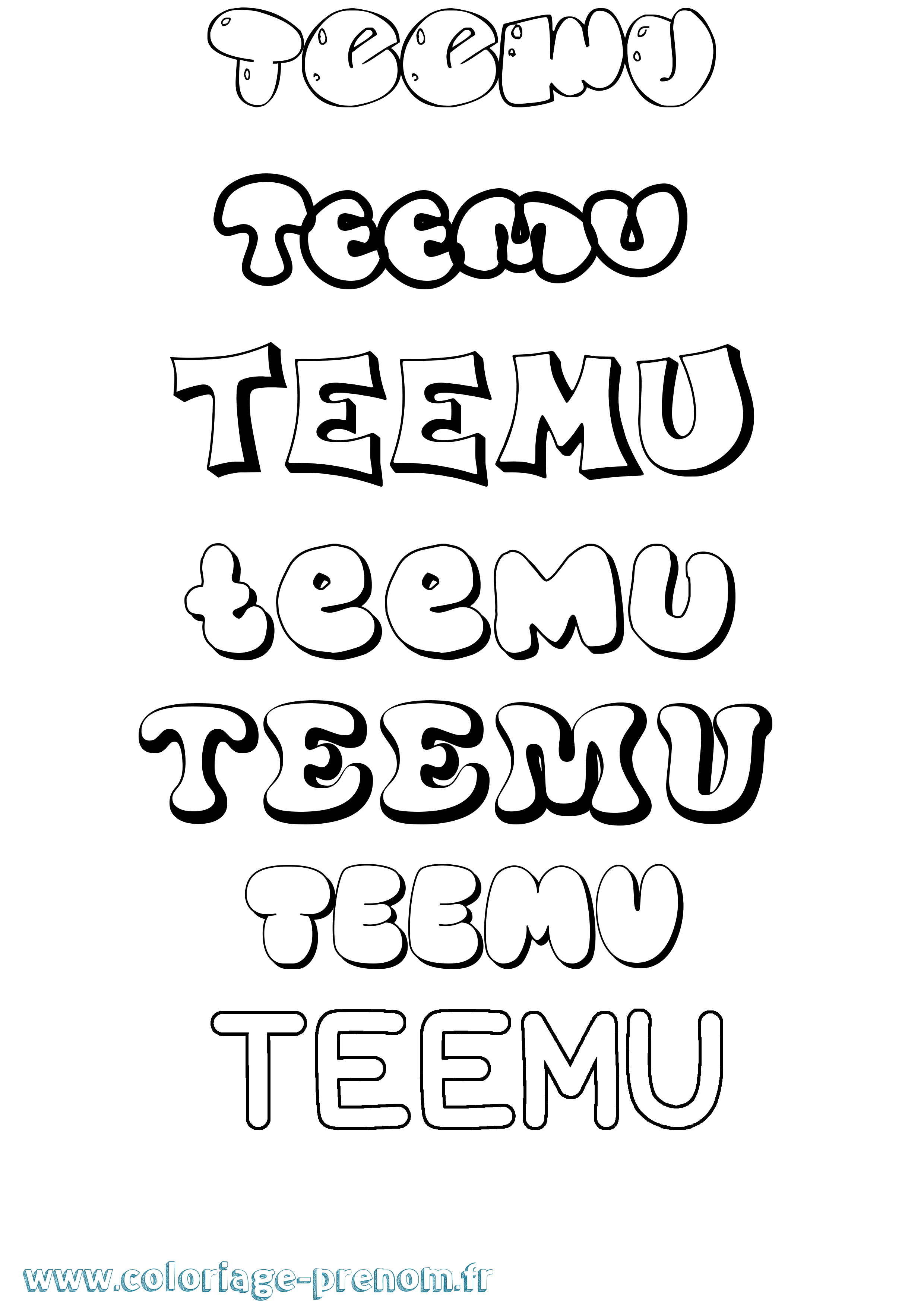 Coloriage Teemu Bubble Coloriage prénom Teemu Bubble