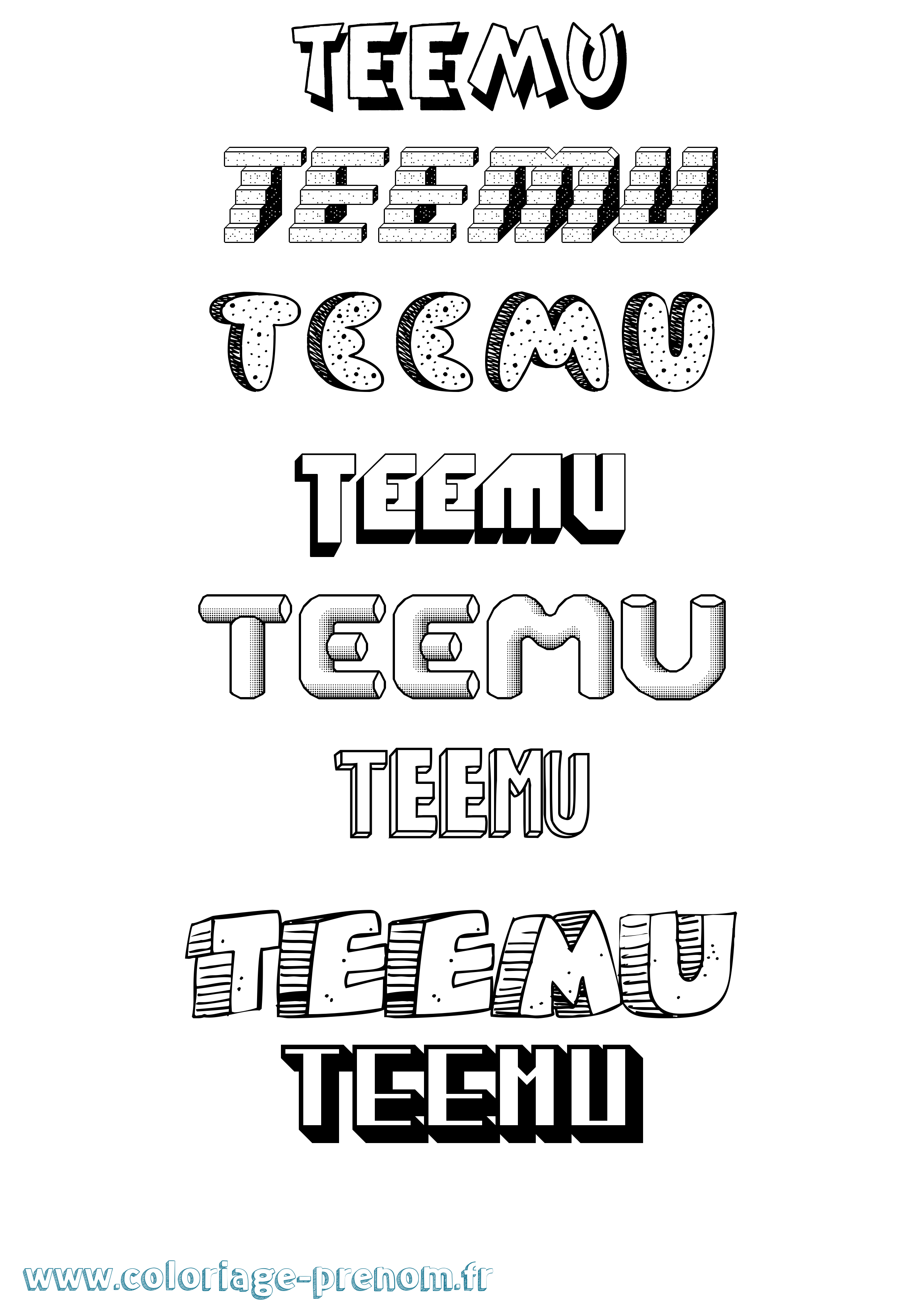 Coloriage Teemu Effet 3D Coloriage prénom Teemu Effet 3D