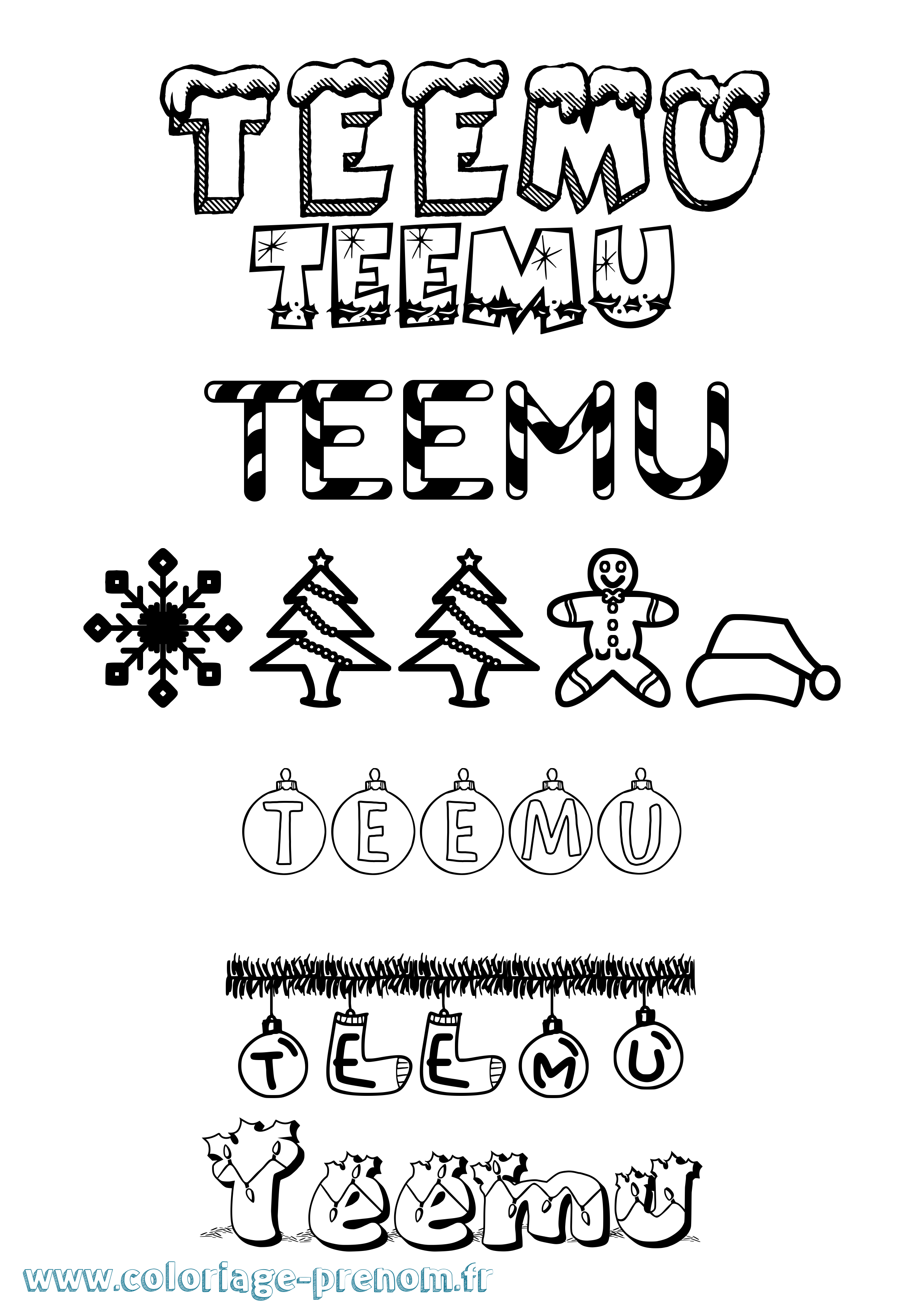 Coloriage Teemu Noël Coloriage prénom Teemu Noël
