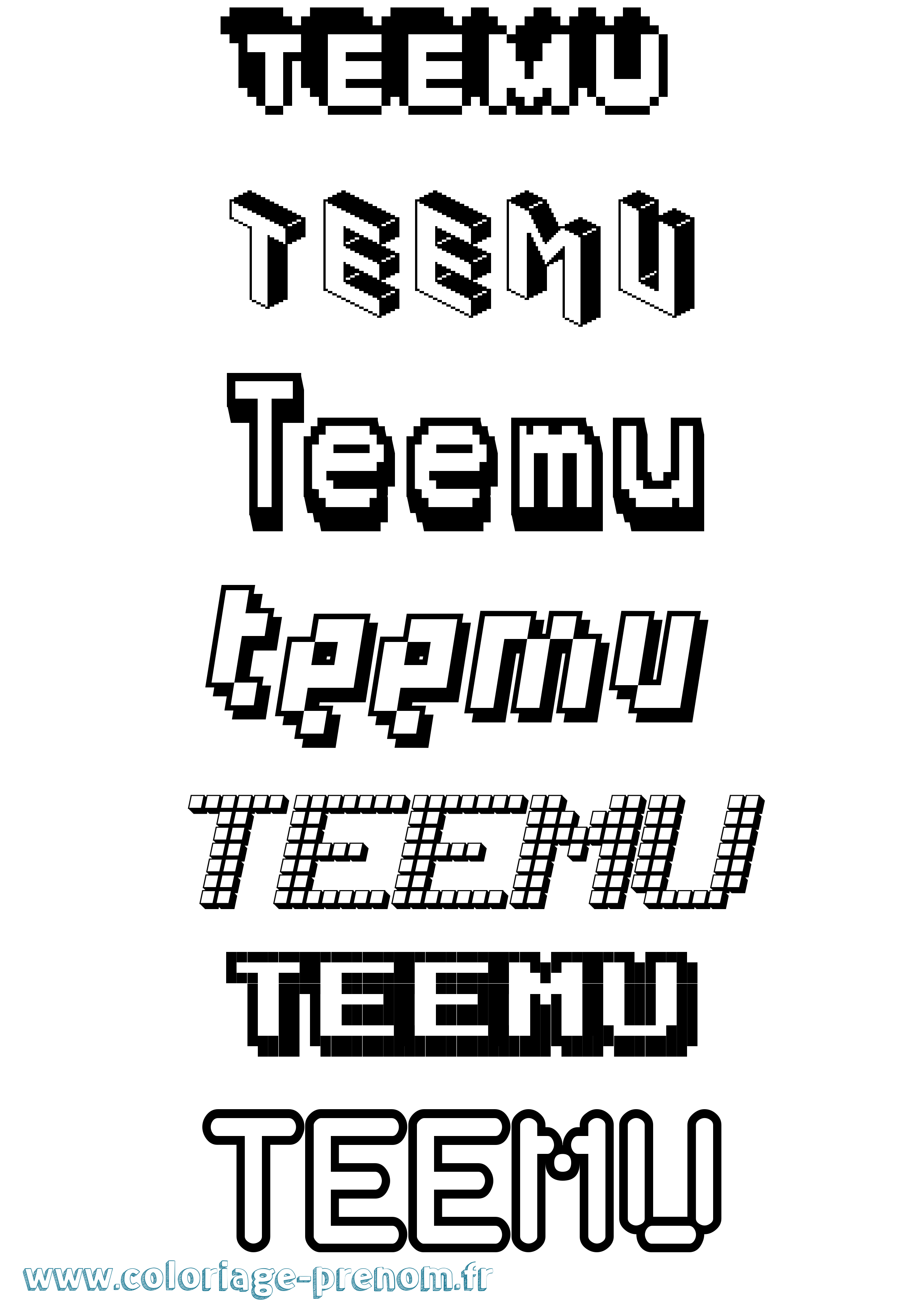 Coloriage Teemu Pixel Coloriage prénom Teemu Pixel