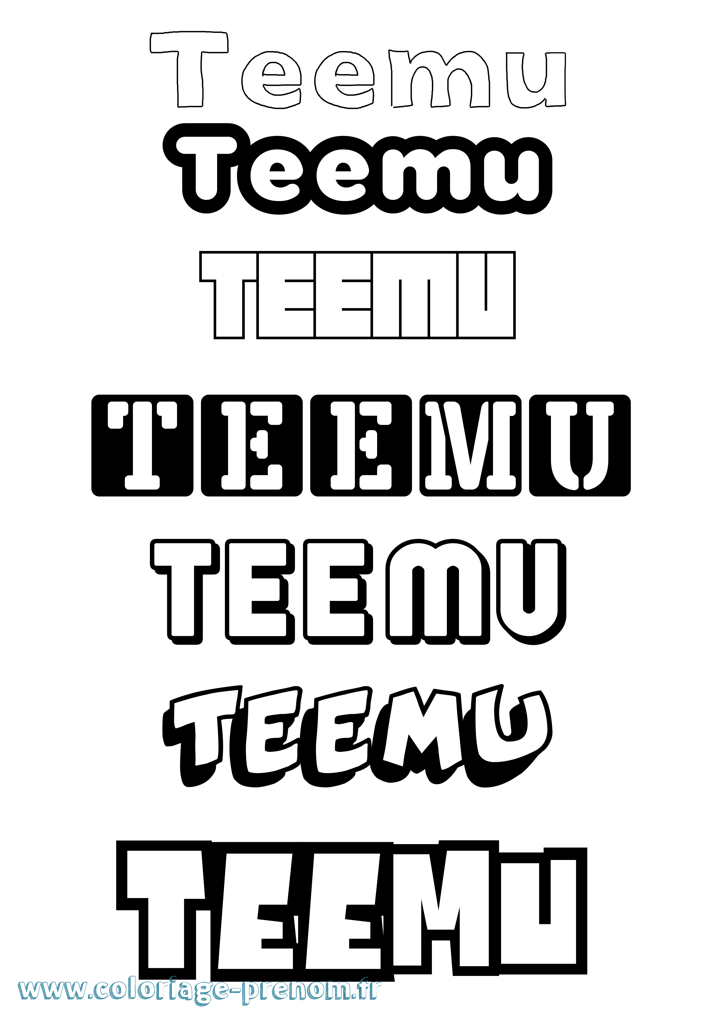 Coloriage Teemu Simple Coloriage prénom Teemu Simple