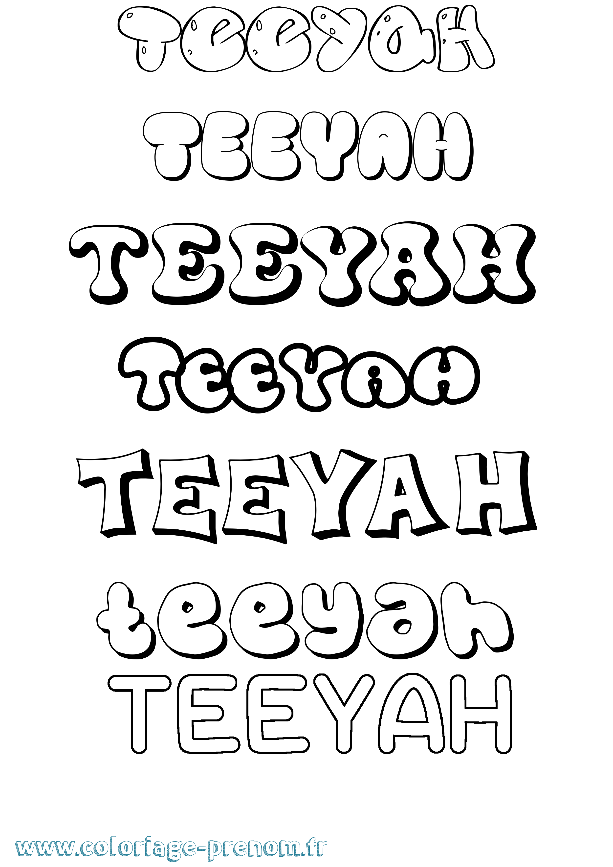 Coloriage Teeyah Bubble Coloriage prénom Teeyah Bubble