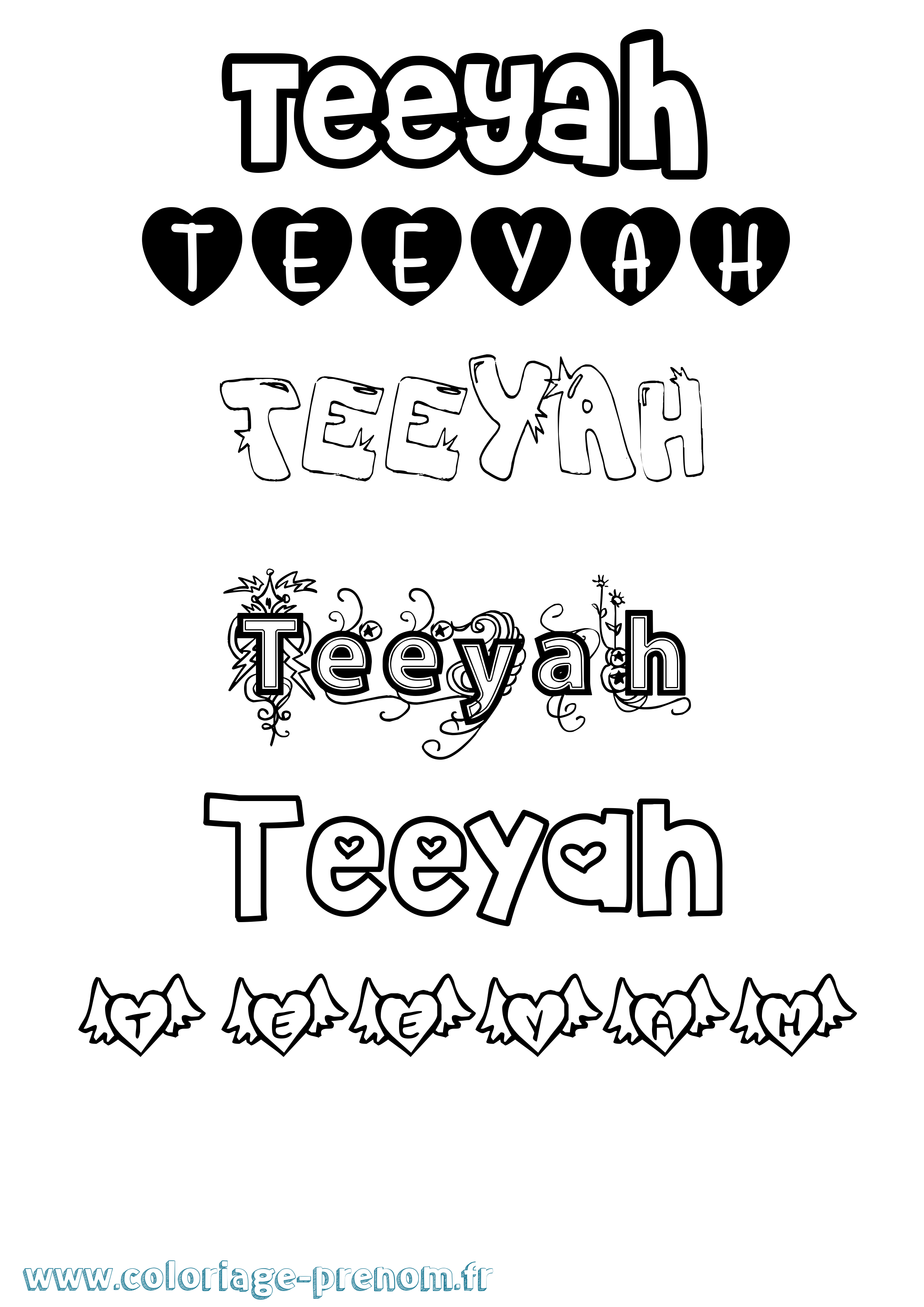 Coloriage Teeyah Girly Coloriage prénom Teeyah Girly