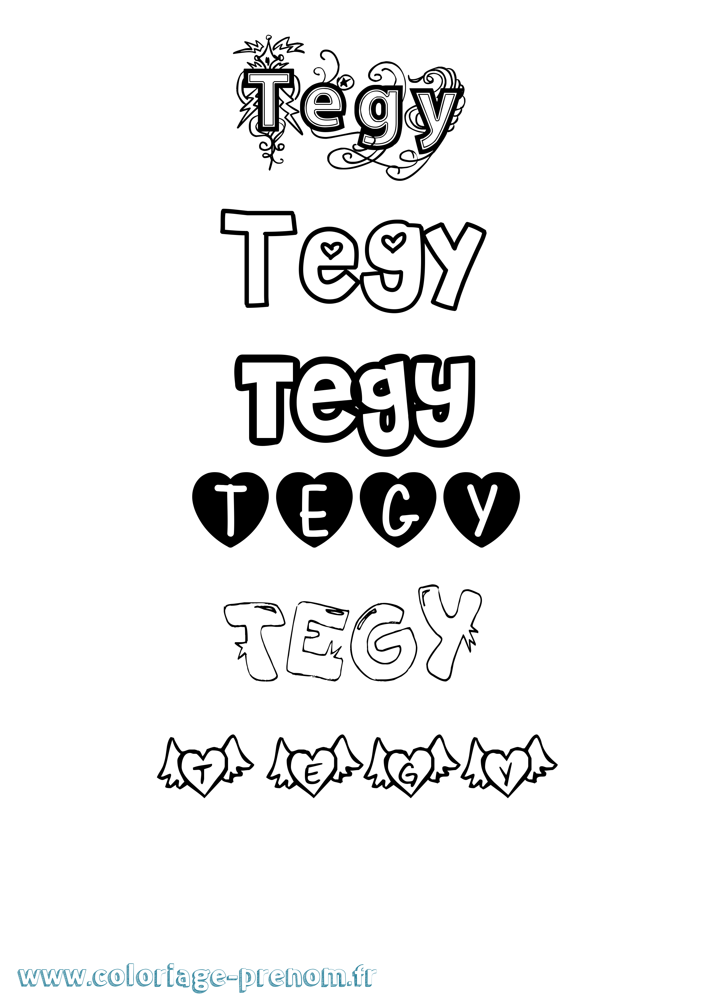 Coloriage Tegy Girly Coloriage prénom Tegy Girly