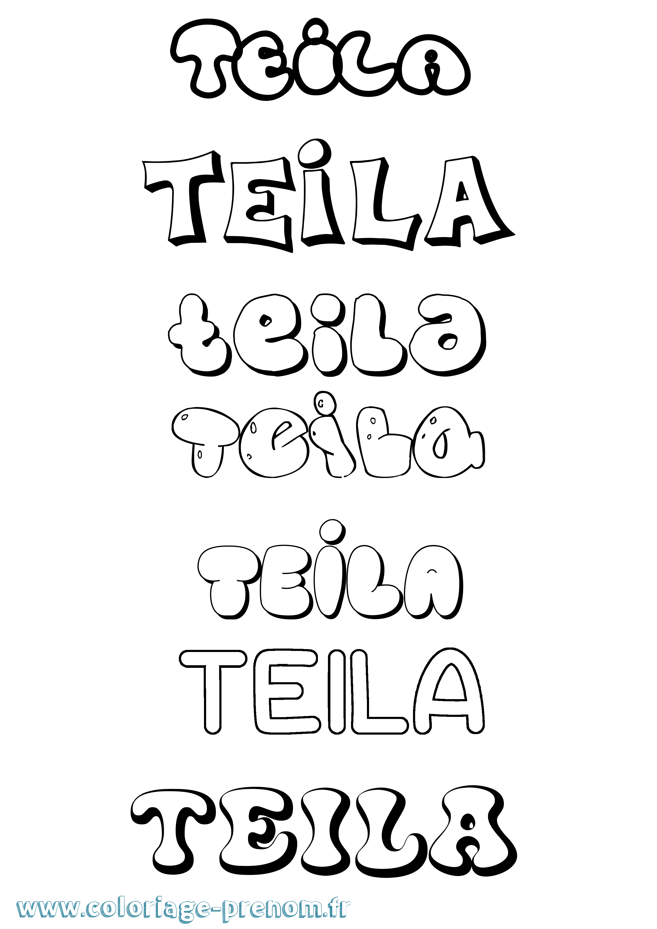 Coloriage Teila Bubble Coloriage prénom Teila Bubble