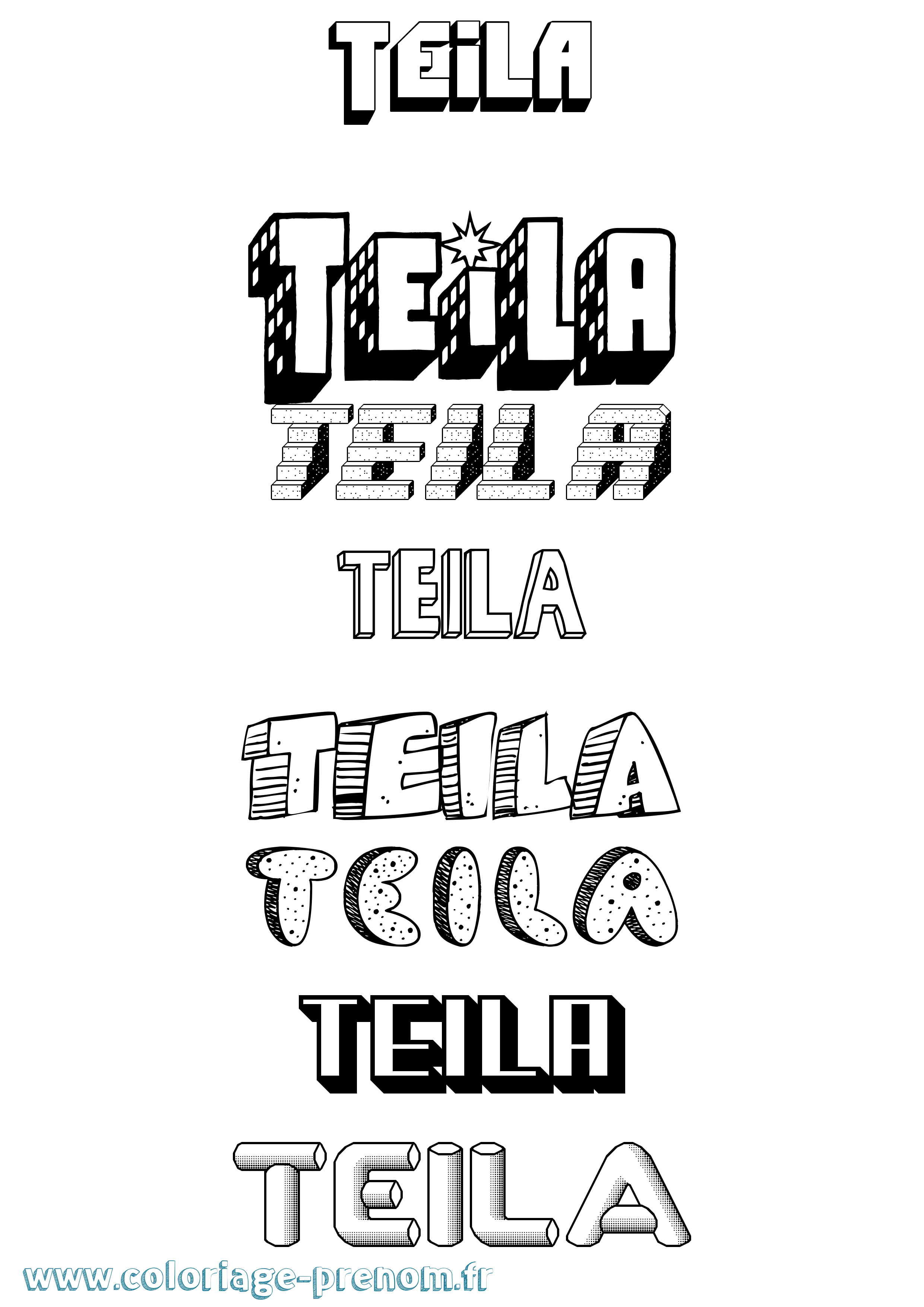 Coloriage Teila Effet 3D Coloriage prénom Teila Effet 3D