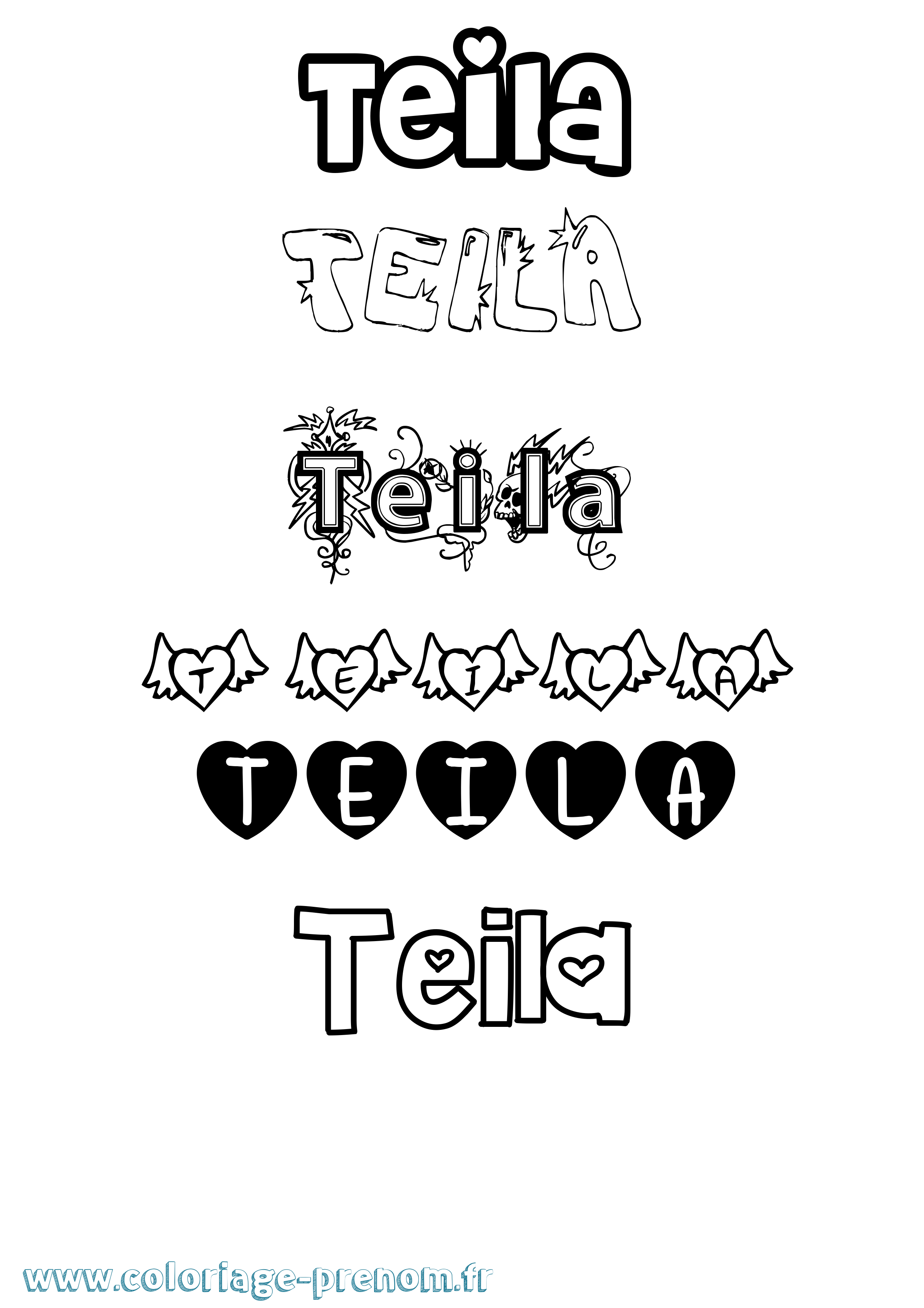 Coloriage Teila Girly Coloriage prénom Teila Girly