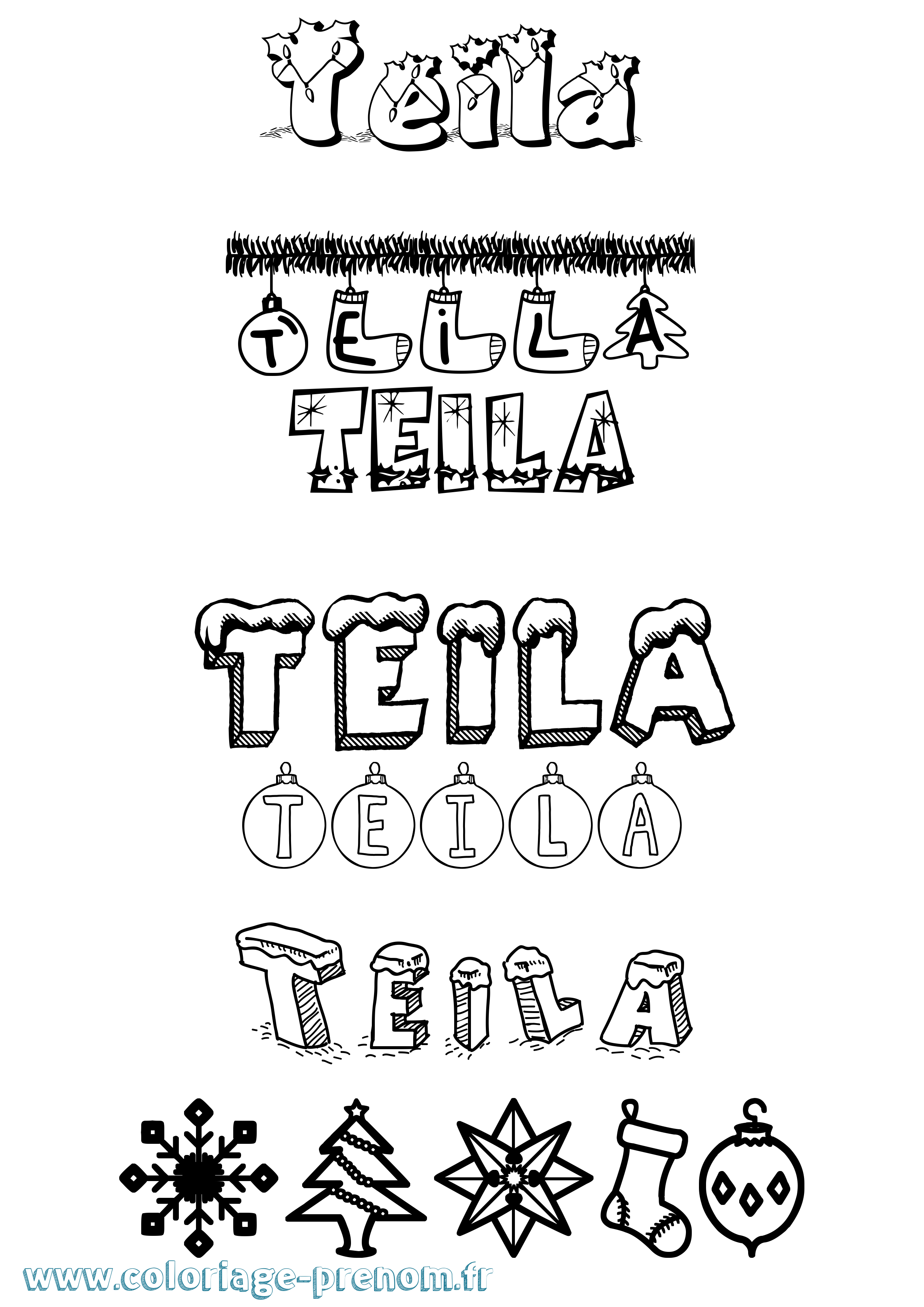 Coloriage Teila Noël Coloriage prénom Teila Noël