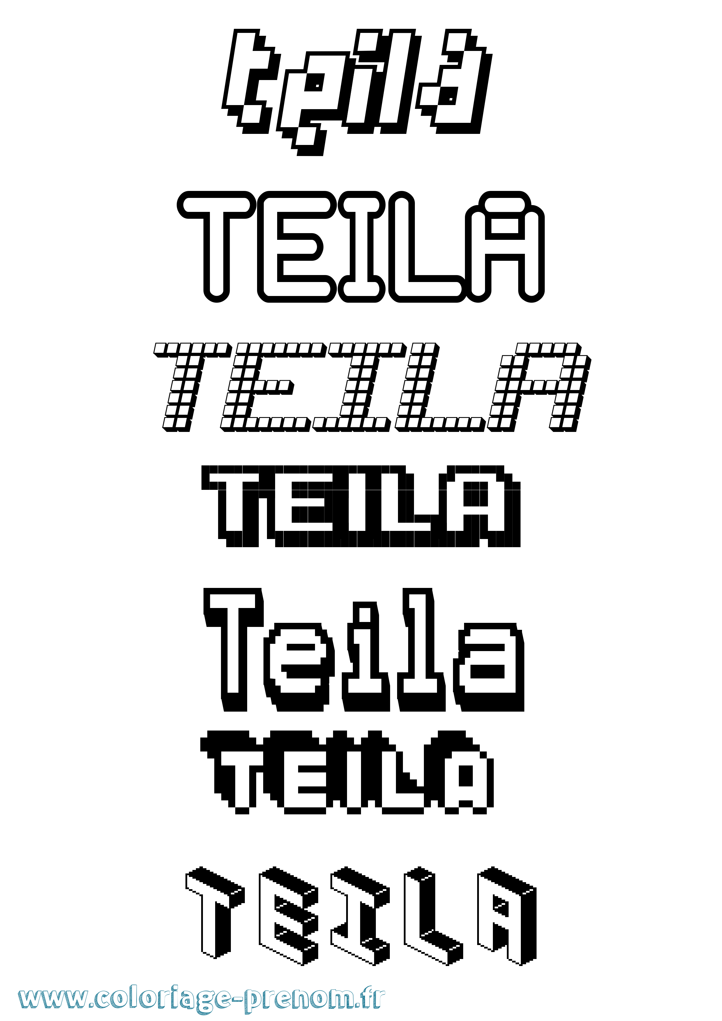 Coloriage Teila Pixel Coloriage prénom Teila Pixel