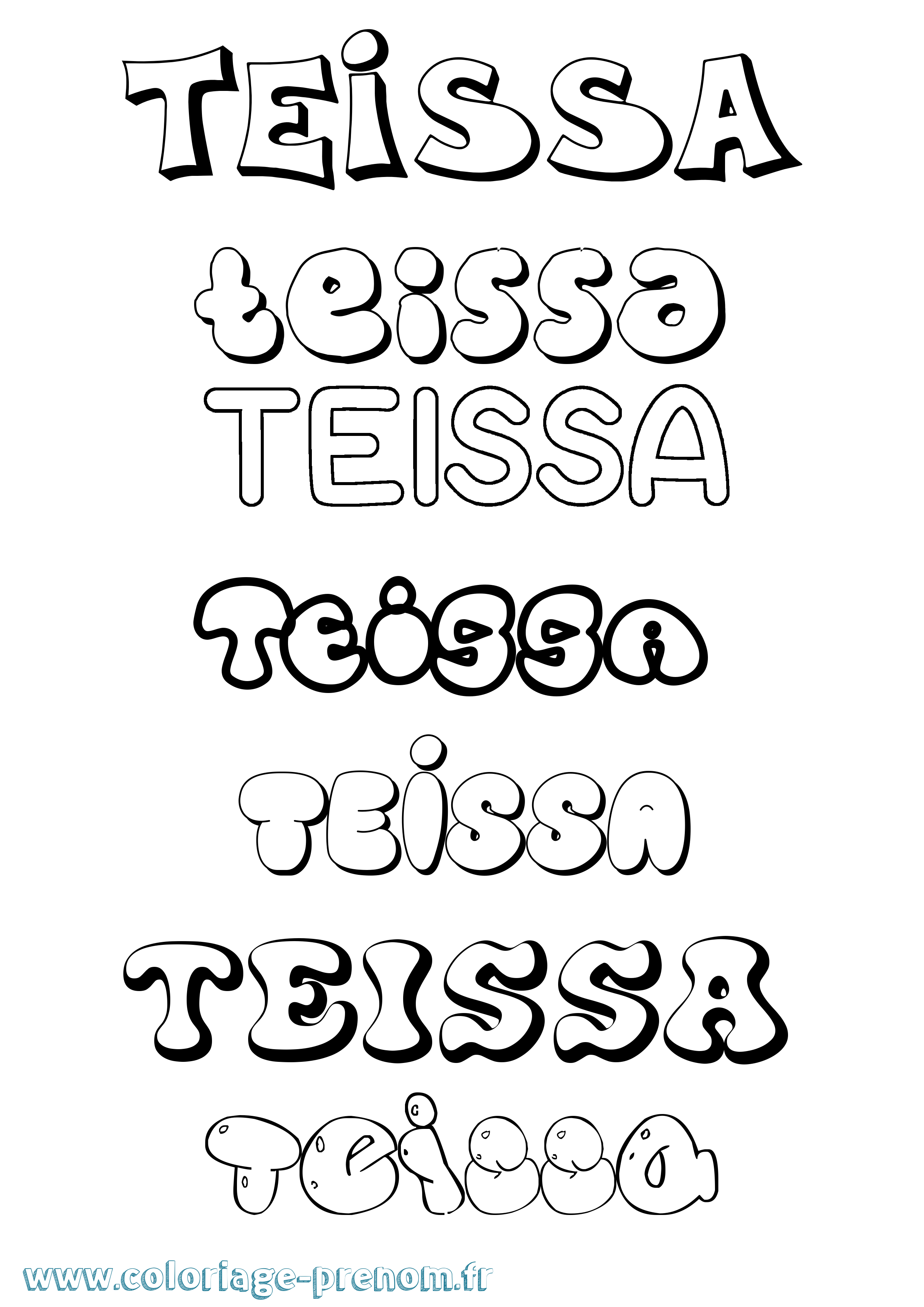 Coloriage Teissa Bubble Coloriage prénom Teissa Bubble