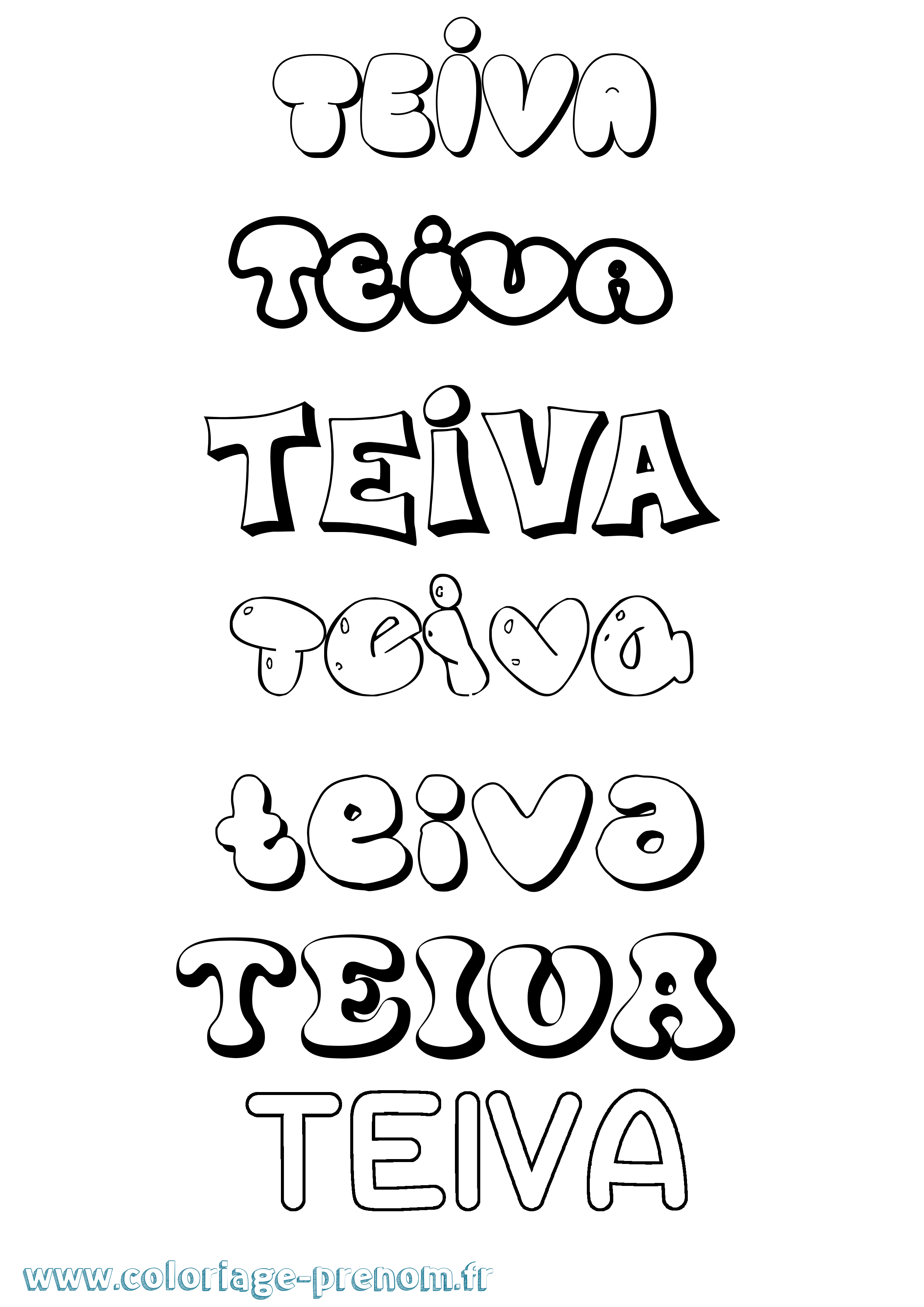 Coloriage Teiva Bubble Coloriage prénom Teiva Bubble